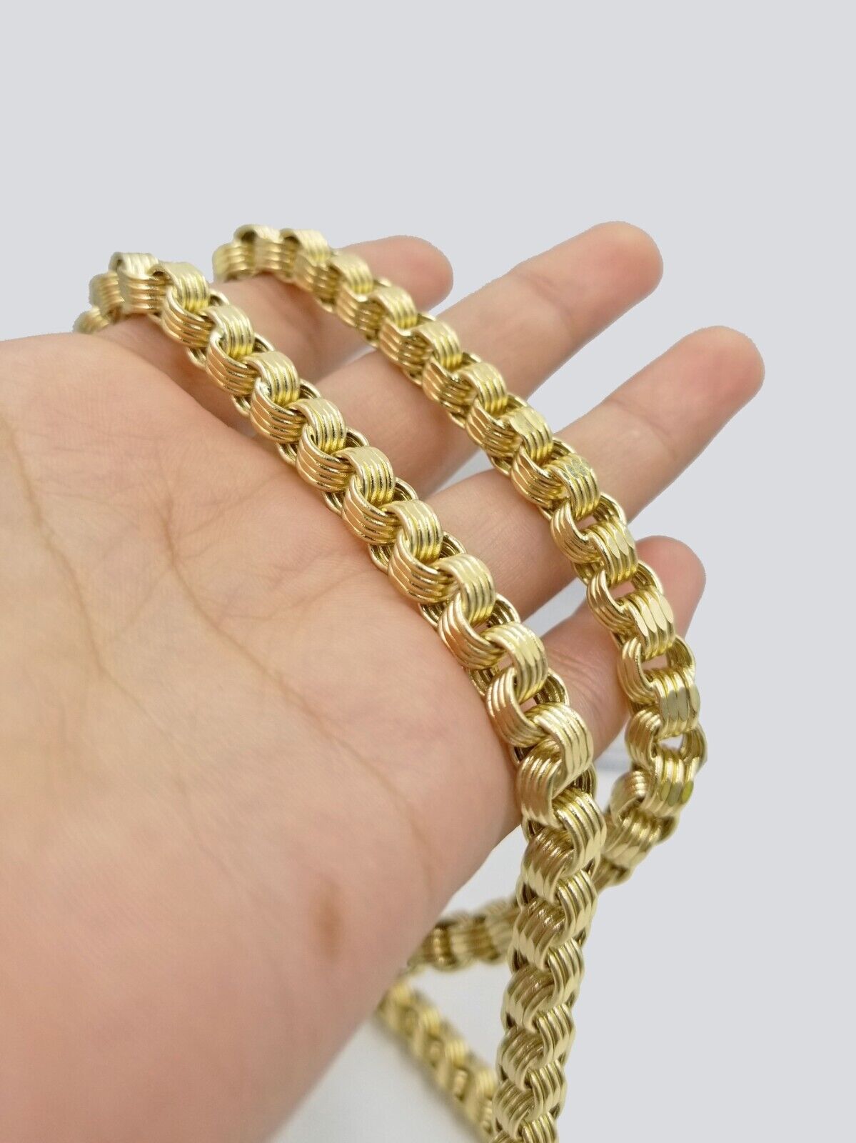 Real 10k Yellow Gold Box Byzantine Necklace 6.5mm 24" inch For Men 10kt Chain - GoldenlinQ