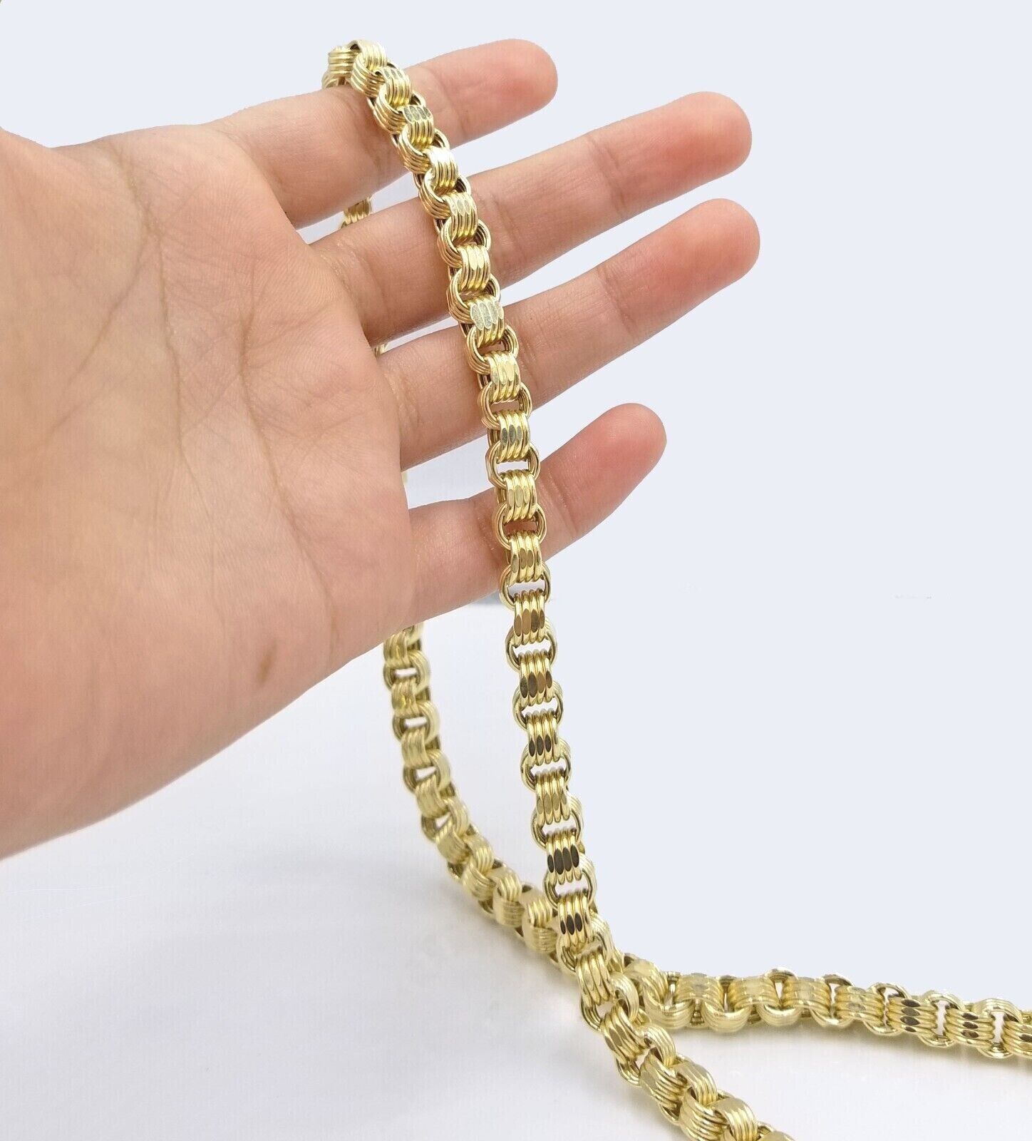 Real 10k Yellow Gold Box Byzantine Necklace 6.5mm 24" inch For Men 10kt Chain - GoldenlinQ