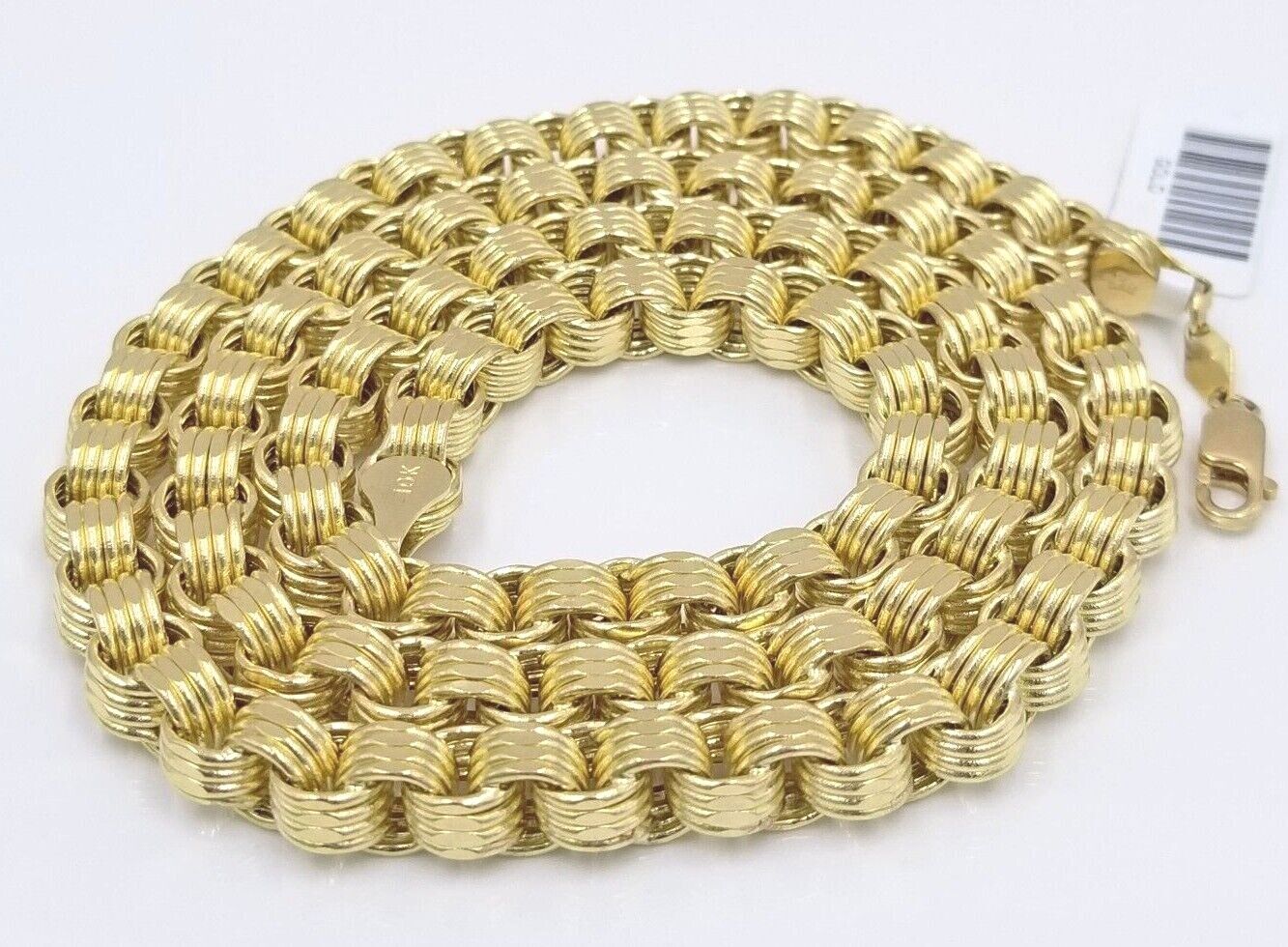 Real 10k Yellow Gold Box Byzantine Necklace 6.5mm 24" inch For Men 10kt Chain - GoldenlinQ