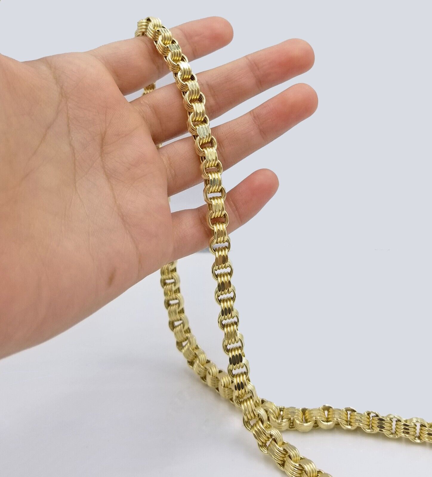 Real 10k Yellow Gold Box Byzantine Necklace 6.5mm 24" inch For Men 10kt Chain - GoldenlinQ