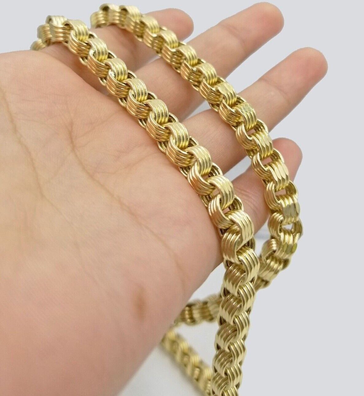 Real 10k Yellow Gold Box Byzantine Necklace 6.5mm 24" inch For Men 10kt Chain - GoldenlinQ