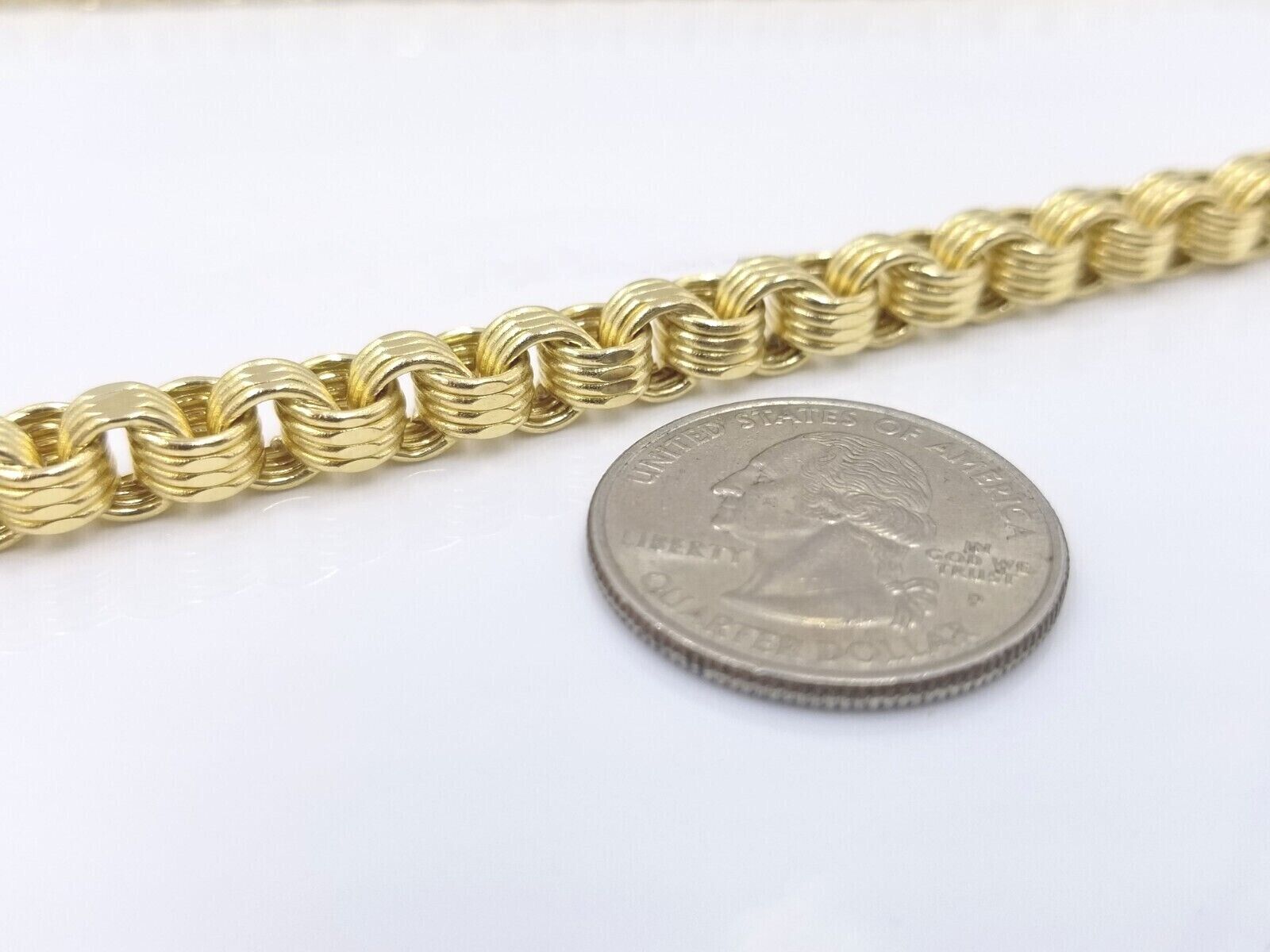 Real 10k Yellow Gold Box Byzantine Necklace 6.5mm 24" inch For Men 10kt Chain - GoldenlinQ