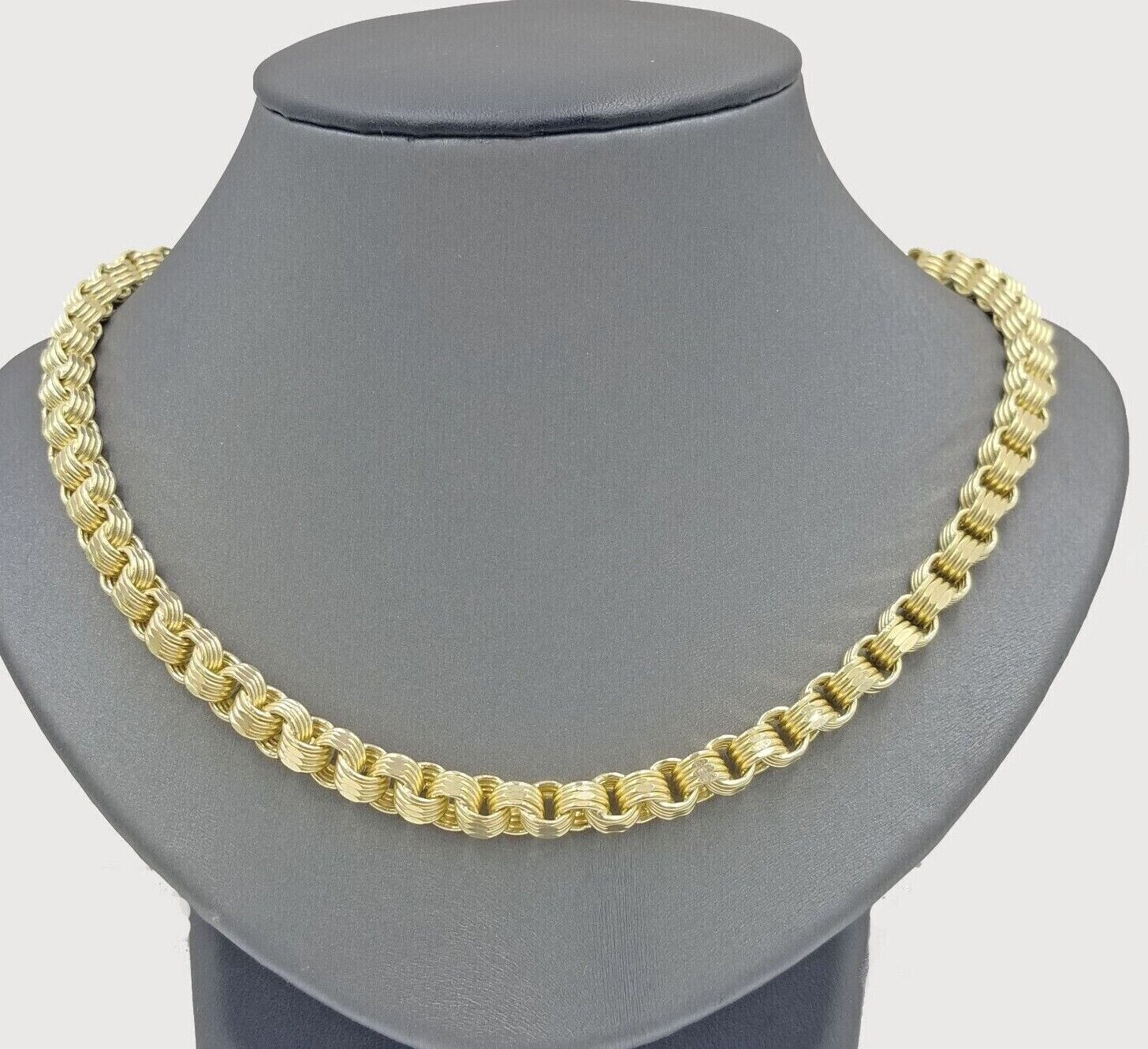 Real 10k Yellow Gold Box Byzantine Necklace 6.5mm 28" inch For Men 10kt Chain - GoldenlinQ