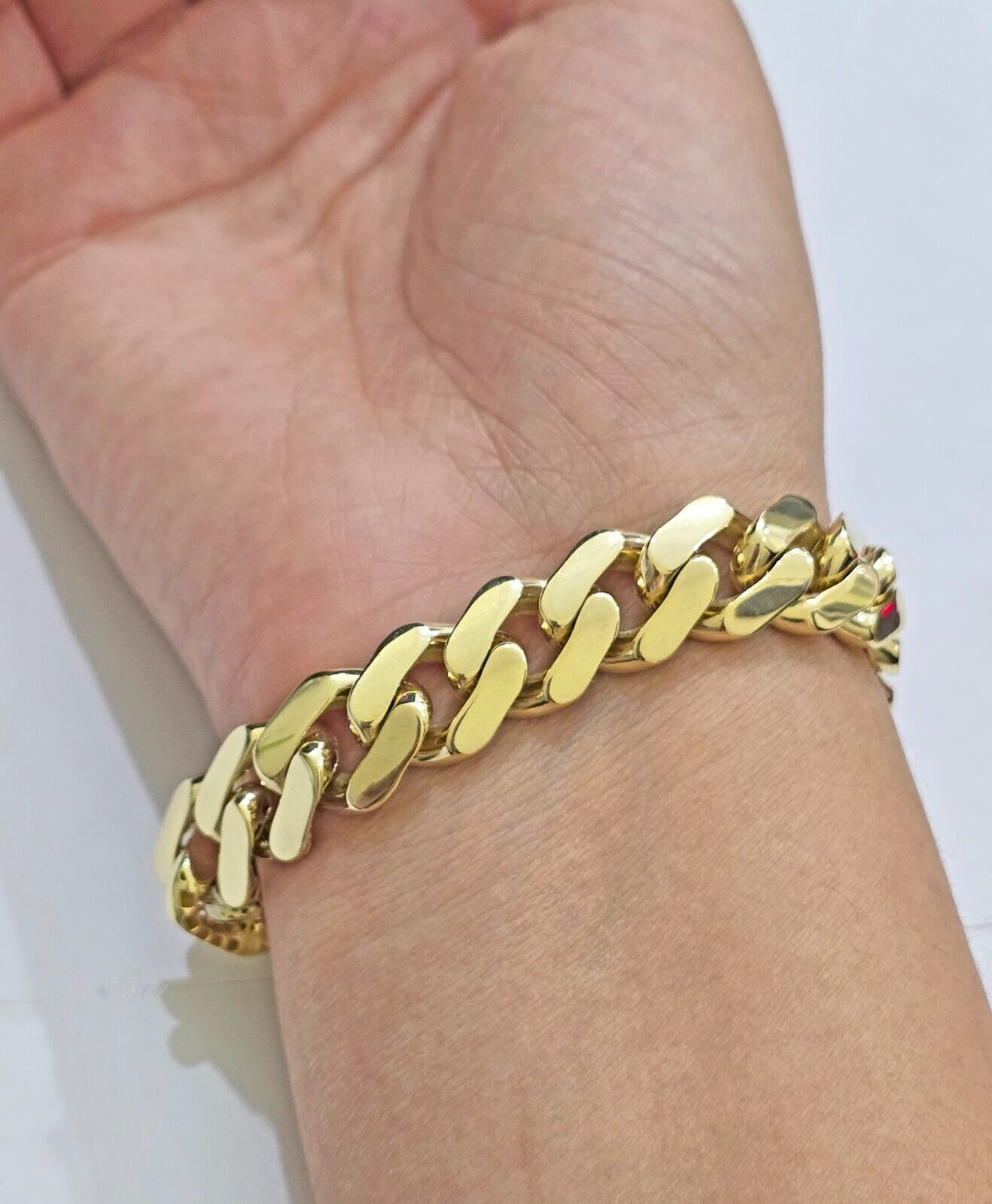 Real 10k Yellow Gold Bracelet 13mm 7.5 Inch Royal Monaco Cuban Link Men Box Lock - GoldenlinQ