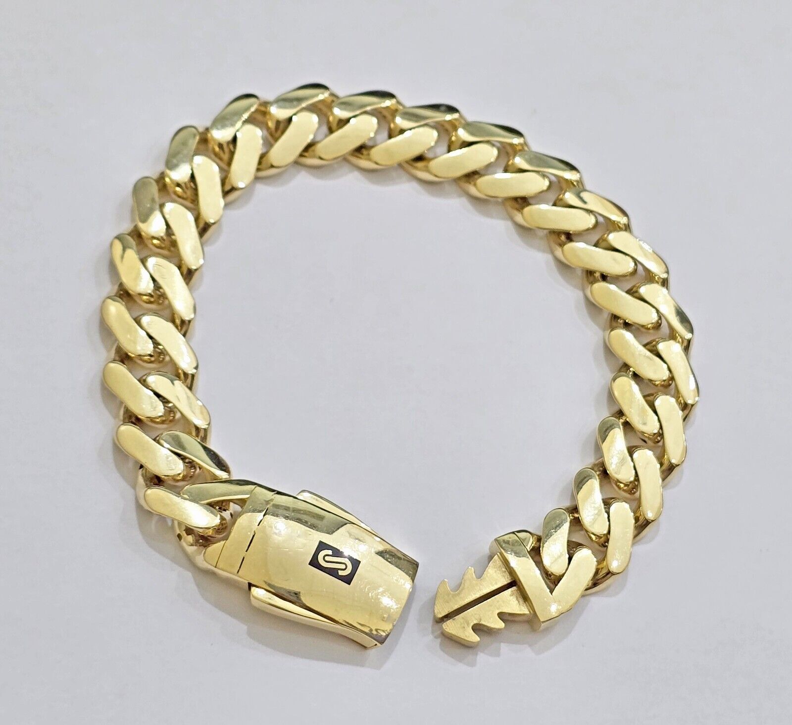 Real 10k Yellow Gold Bracelet 13mm 8 Inch Royal Monaco Cuban Link Mens Box Clasp - GoldenlinQ