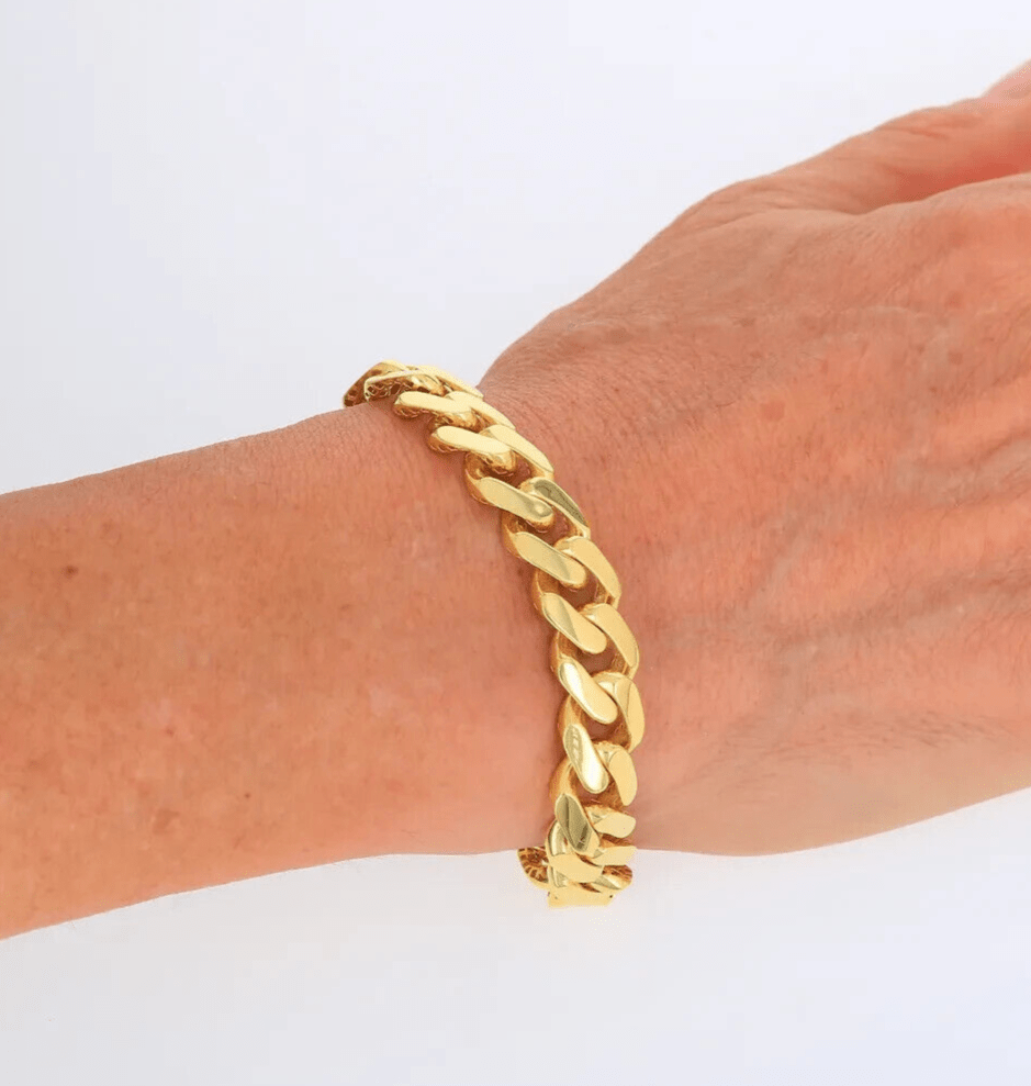 Real 10k Yellow Gold Bracelet 13mm 8 Inch Royal Monaco Cuban Link Mens Box Clasp - GoldenlinQ