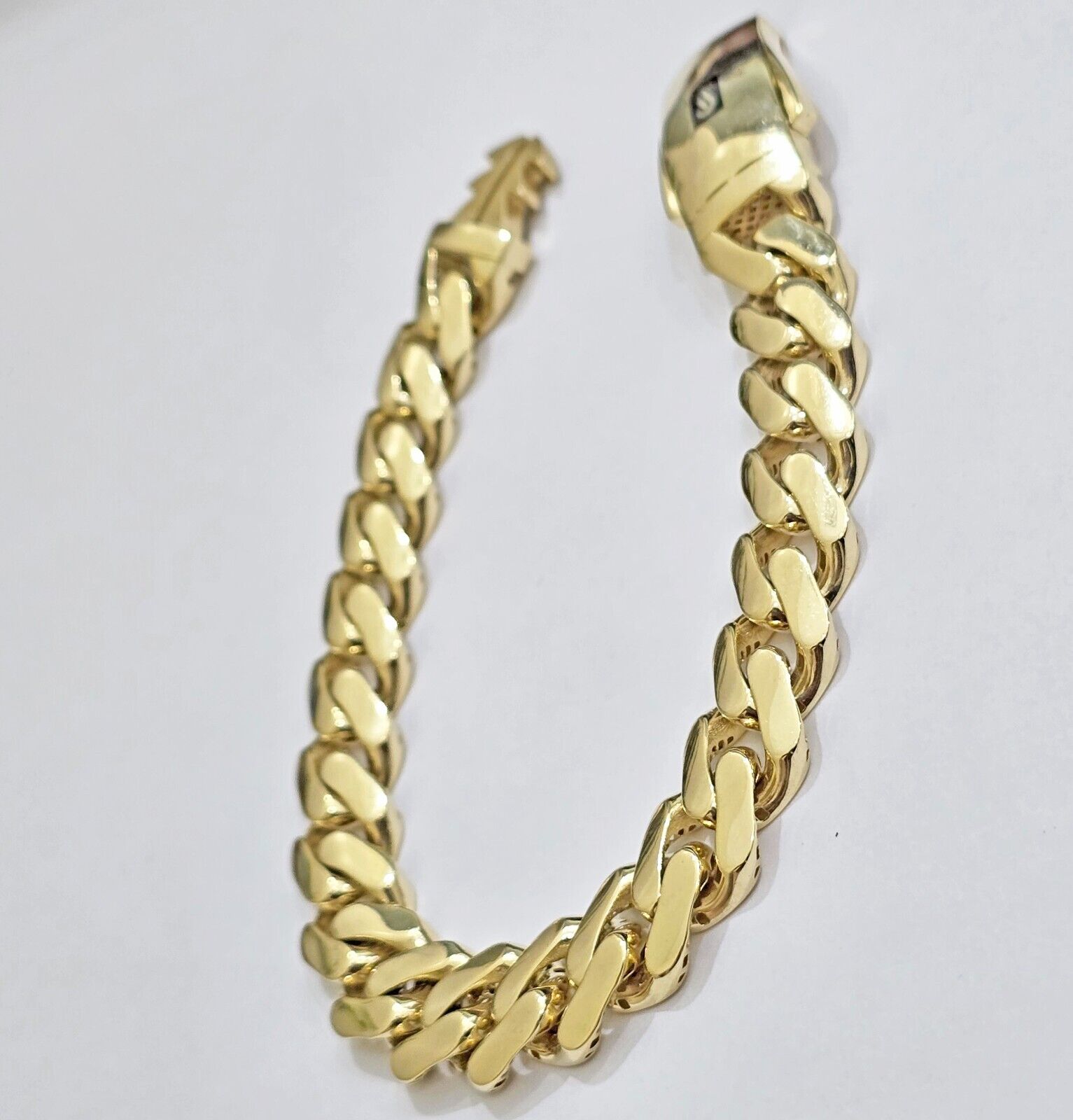 Real 10k Yellow Gold Bracelet 13mm 8 Inch Royal Monaco Cuban Link Mens Box Clasp - GoldenlinQ