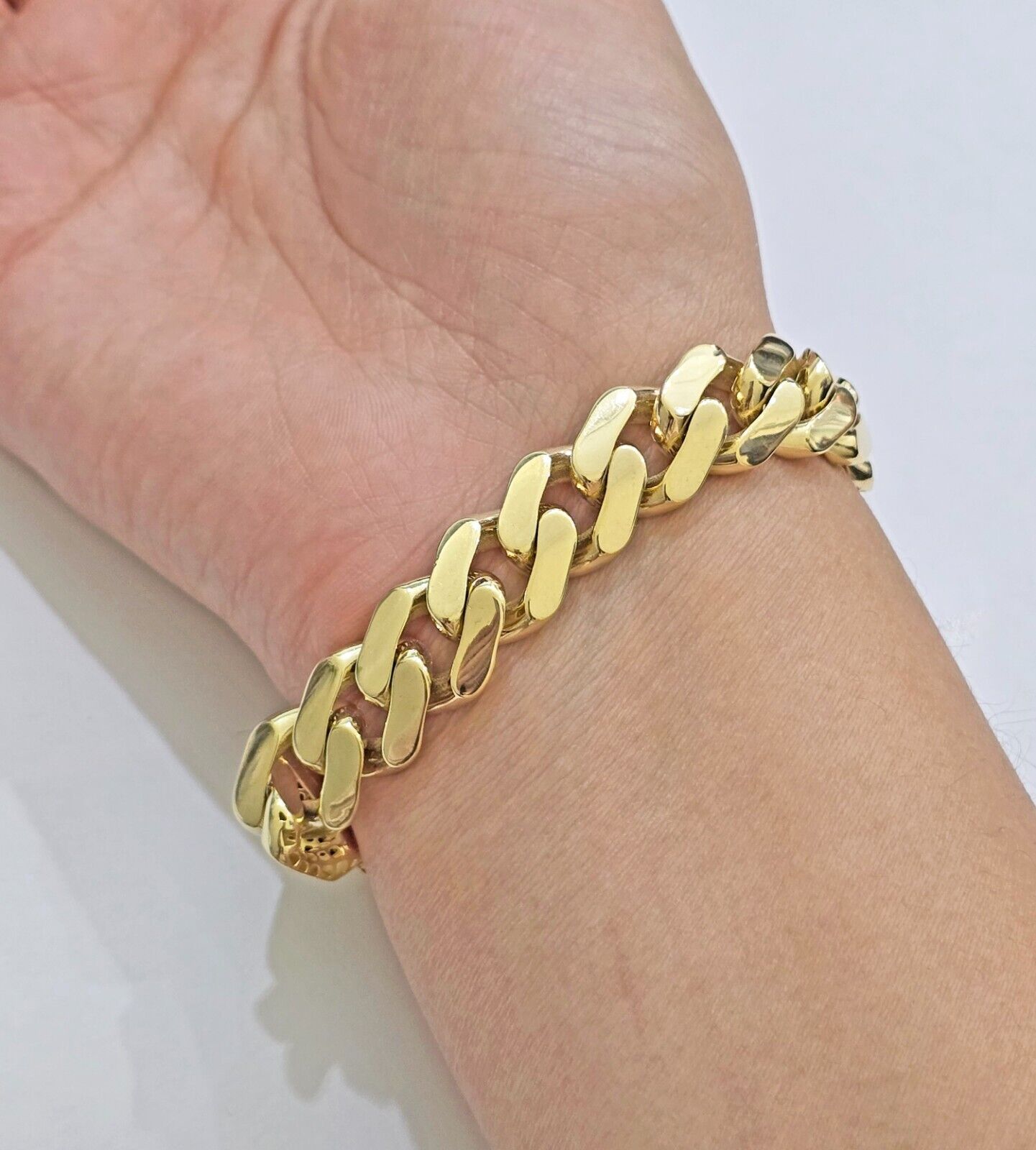 Real 10k Yellow Gold Bracelet 13mm 8 Inch Royal Monaco Cuban Link Mens Box Clasp - GoldenlinQ