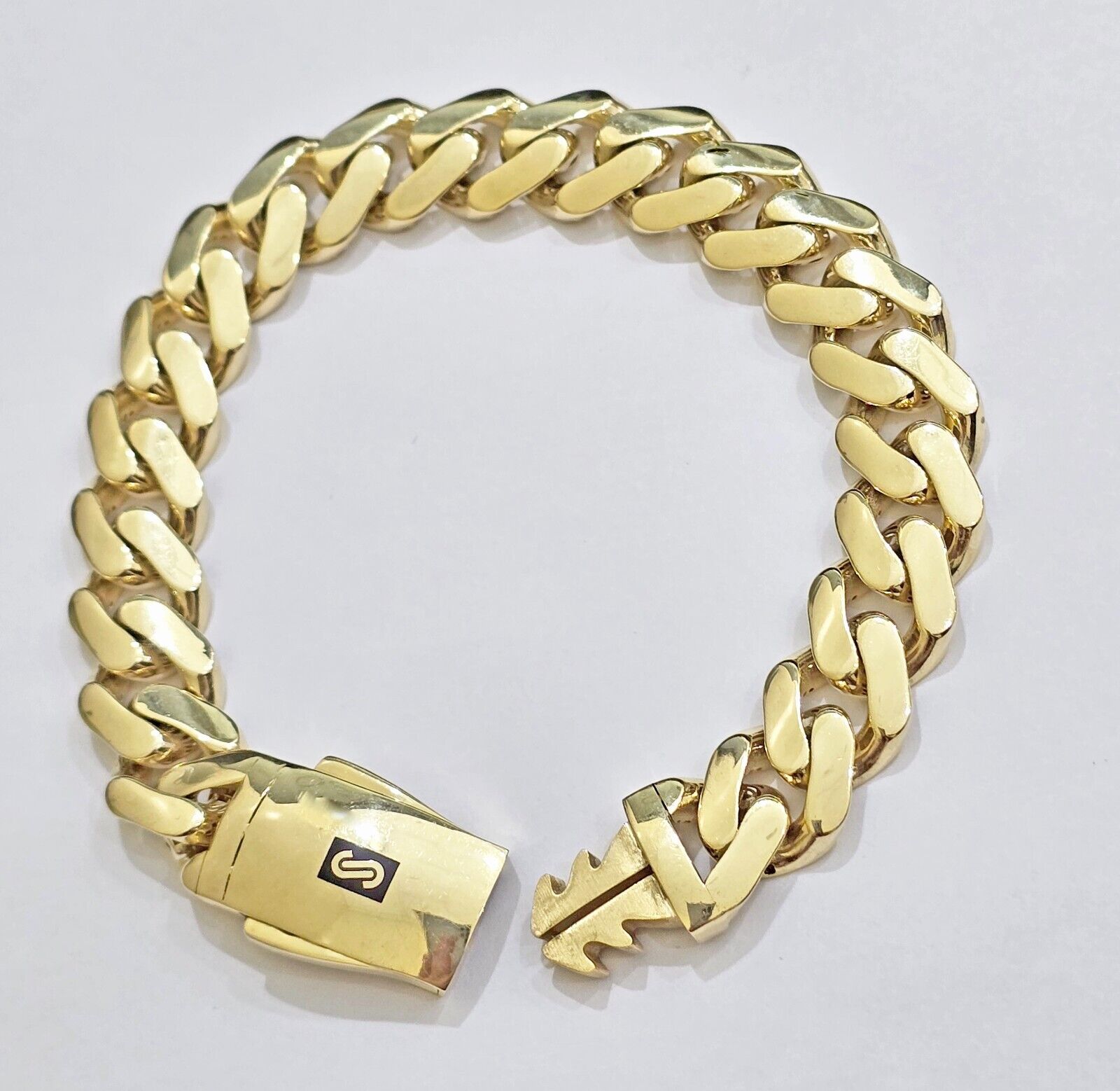 Real 10k Yellow Gold Bracelet 13mm 9 Inch Royal Monaco Cuban Link Mens Box Clasp - GoldenlinQ