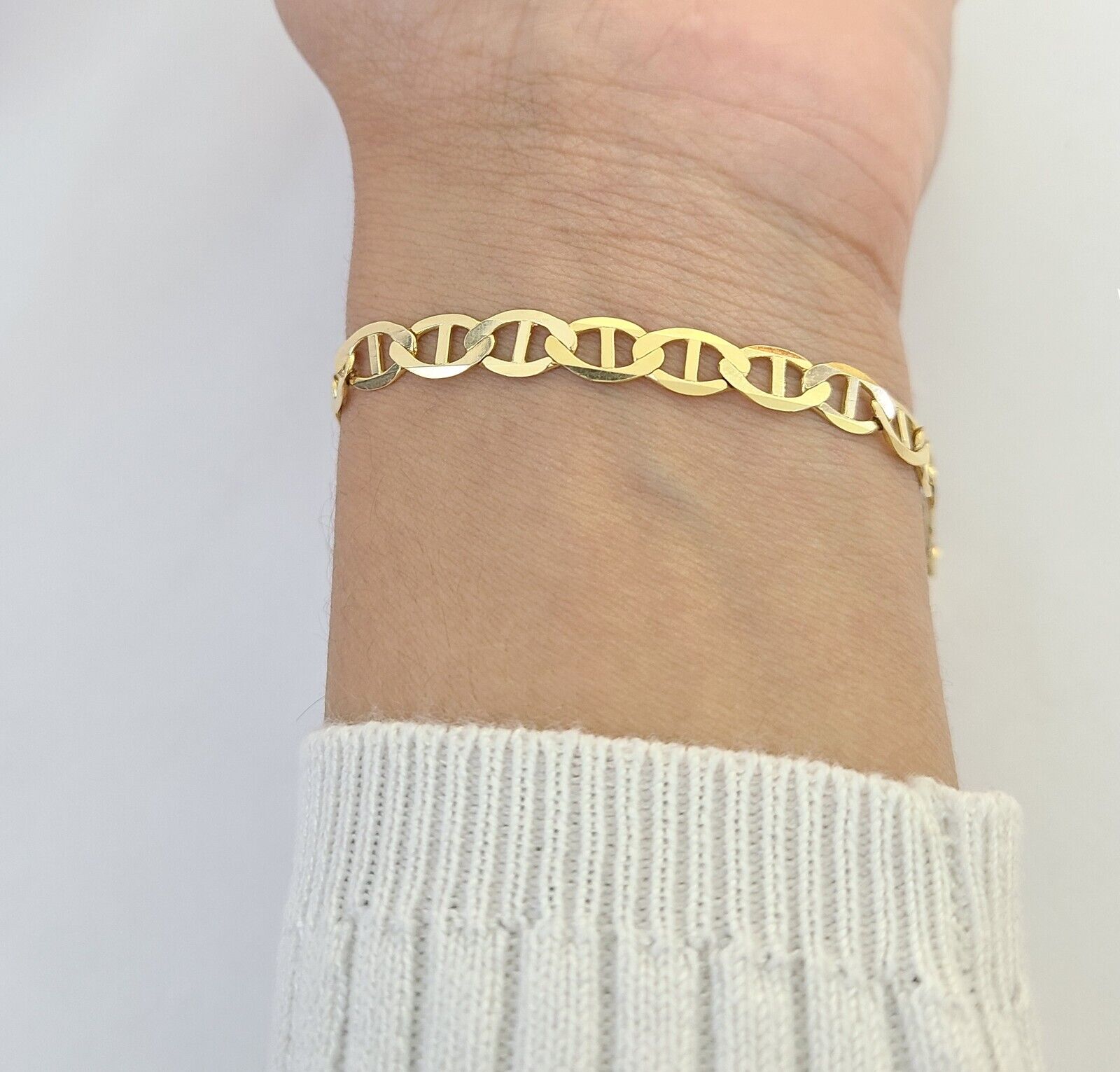 REAL 10k Yellow Gold Bracelet 6mm Anchor Mariner 8" Inch Lobster Lock - GoldenlinQ