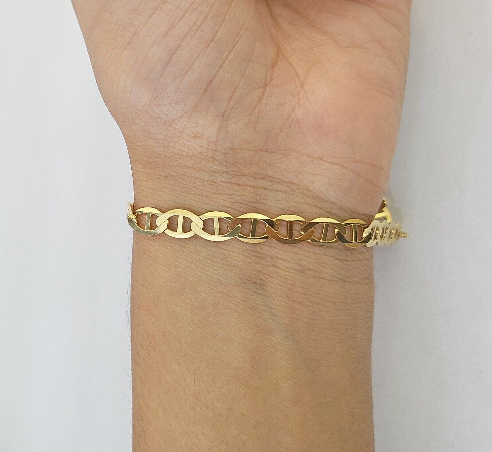 REAL 10k Yellow Gold Bracelet 6mm Anchor Mariner 8" Inch Lobster Lock - GoldenlinQ