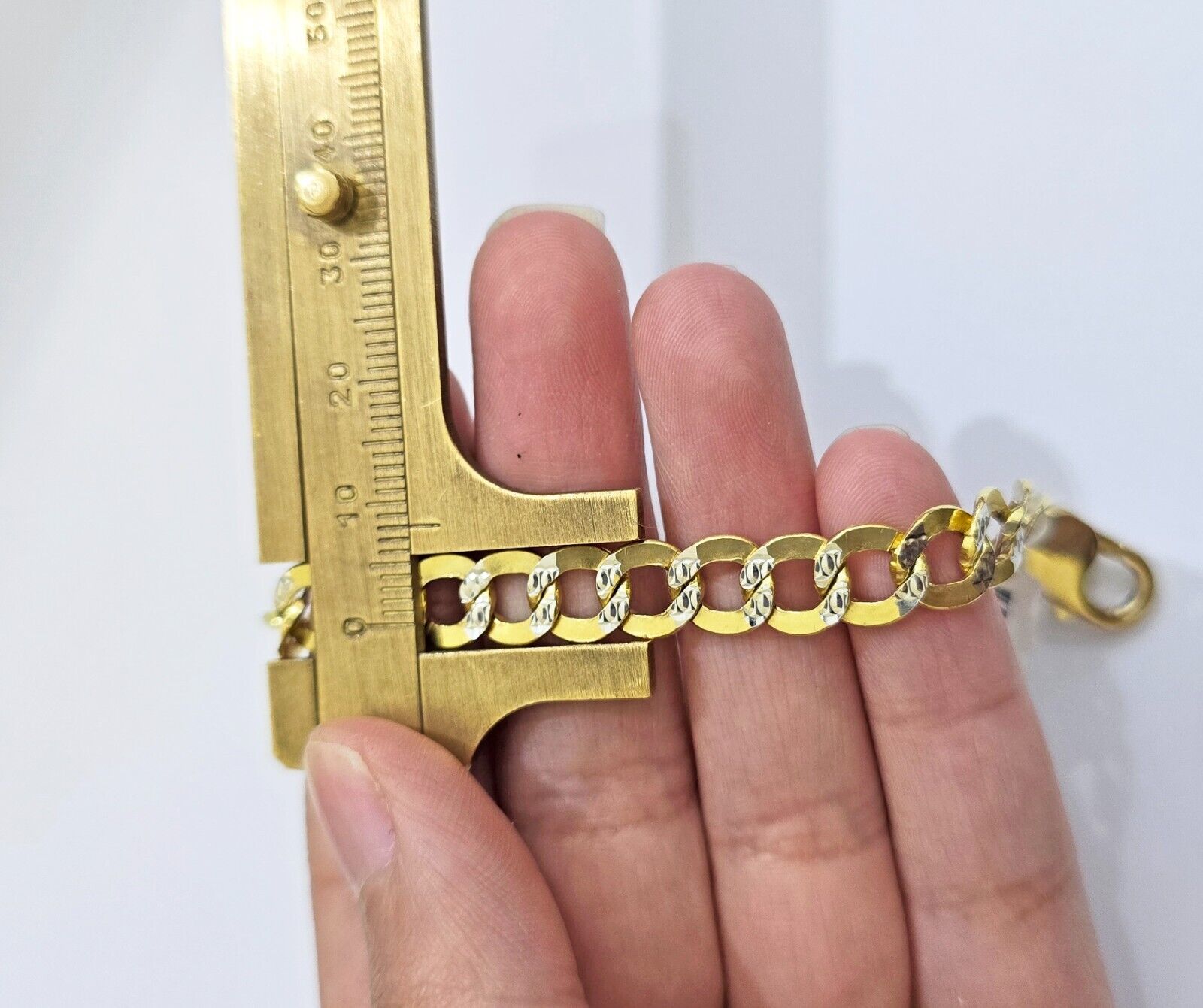 Real 10k Yellow Gold Bracelet Cuban Curb link 8mm 8.5" Two - tone Cuts SOLID 10k - GoldenlinQ