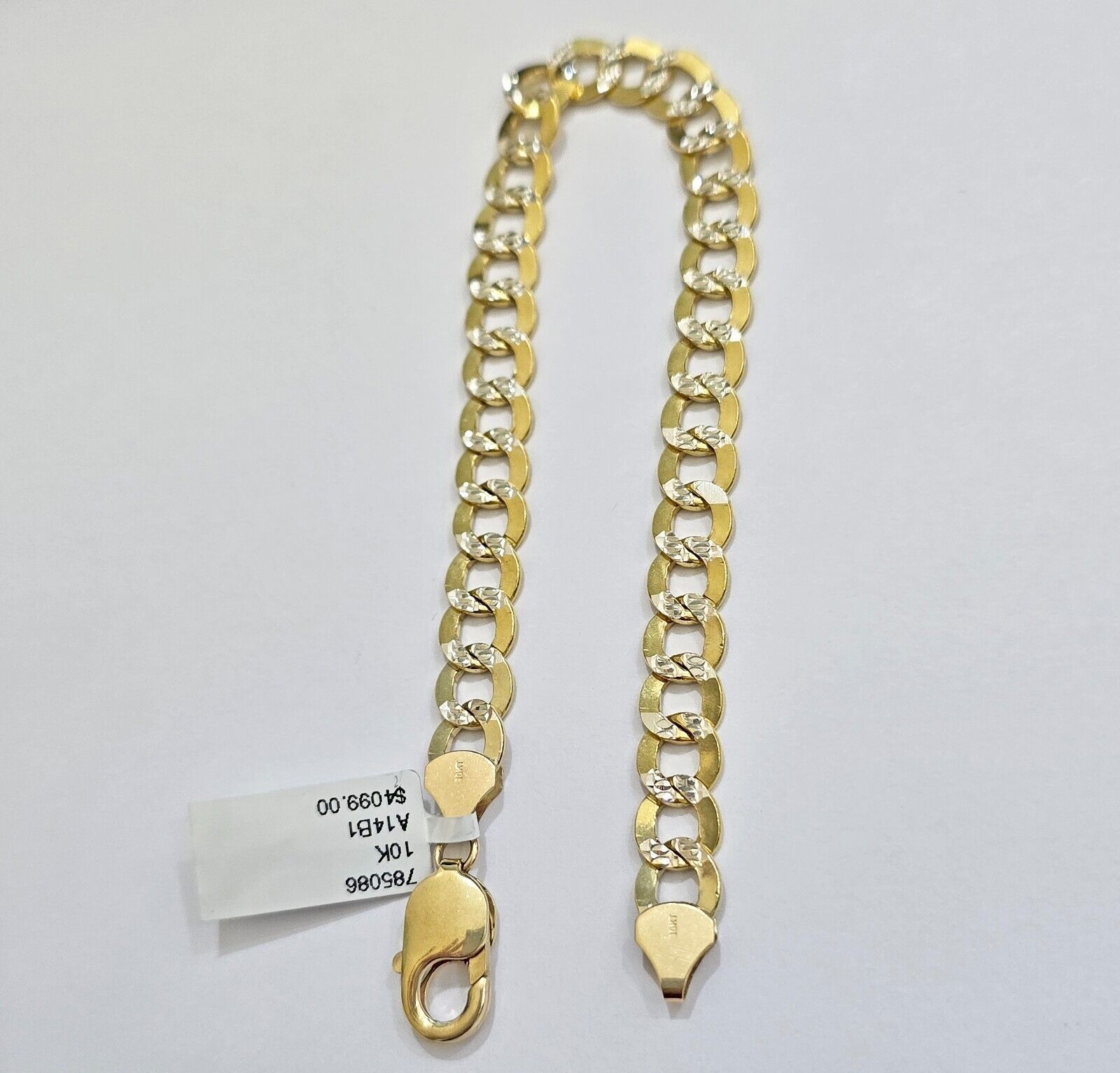Real 10k Yellow Gold Bracelet Cuban Curb link 8mm 8.5" Two - tone Cuts SOLID 10k - GoldenlinQ