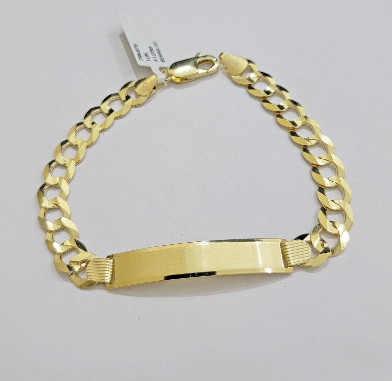 Real 10k Yellow Gold Bracelet ID Cuban Curb Link 9 mm 8.5 Inch Name Plate SOLID - GoldenlinQ