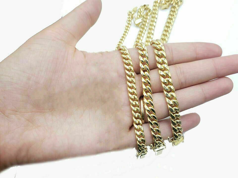 REAL 10k yellow Gold bracelet Miami Cuban Link 6MM - 9Mm 7 - 9" Mens Box Clasp ,Rope - GoldenlinQ