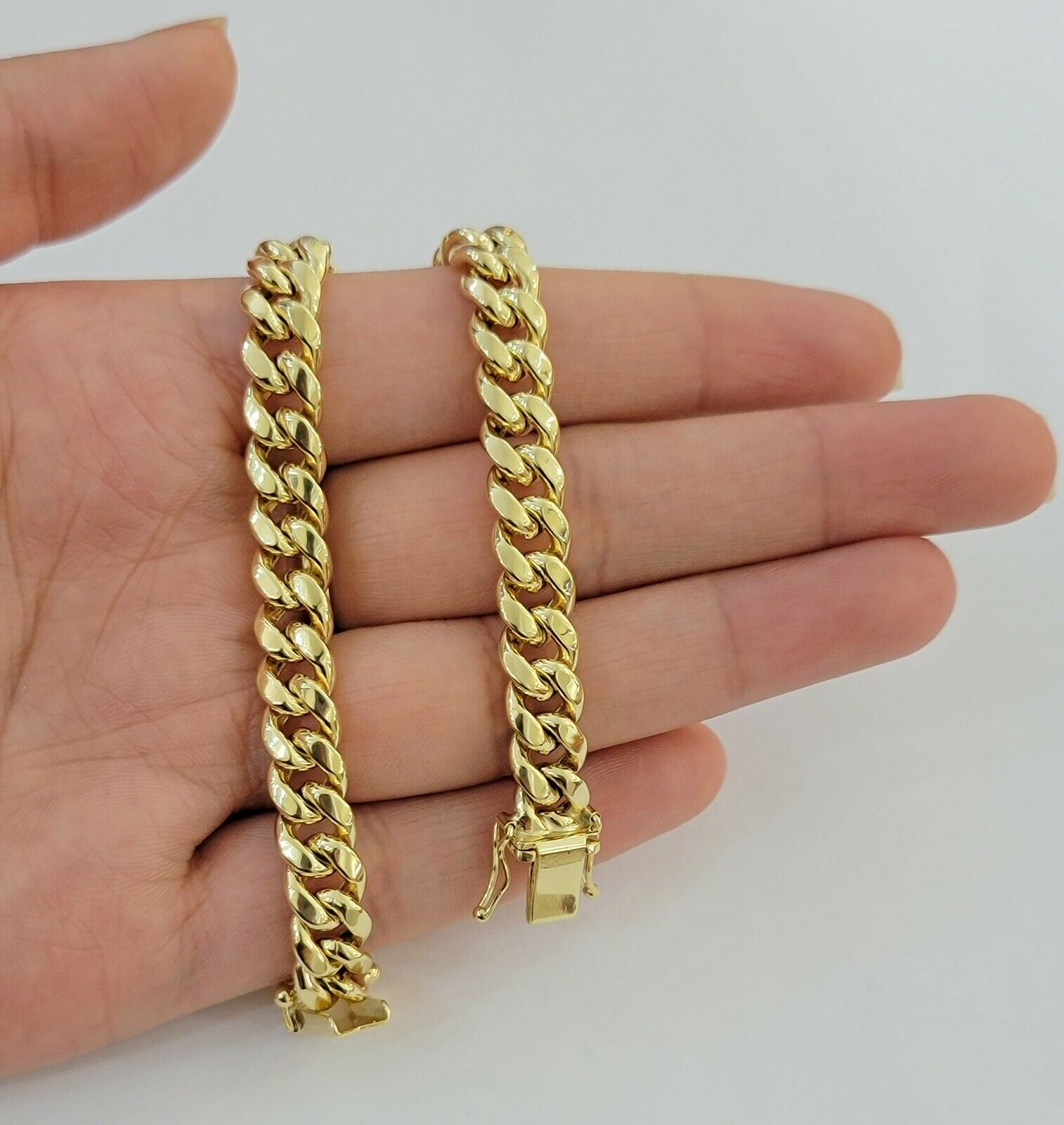 REAL 10k yellow Gold bracelet Miami Cuban Link 6MM - 9Mm 7 - 9" Mens Box Clasp ,Rope - GoldenlinQ