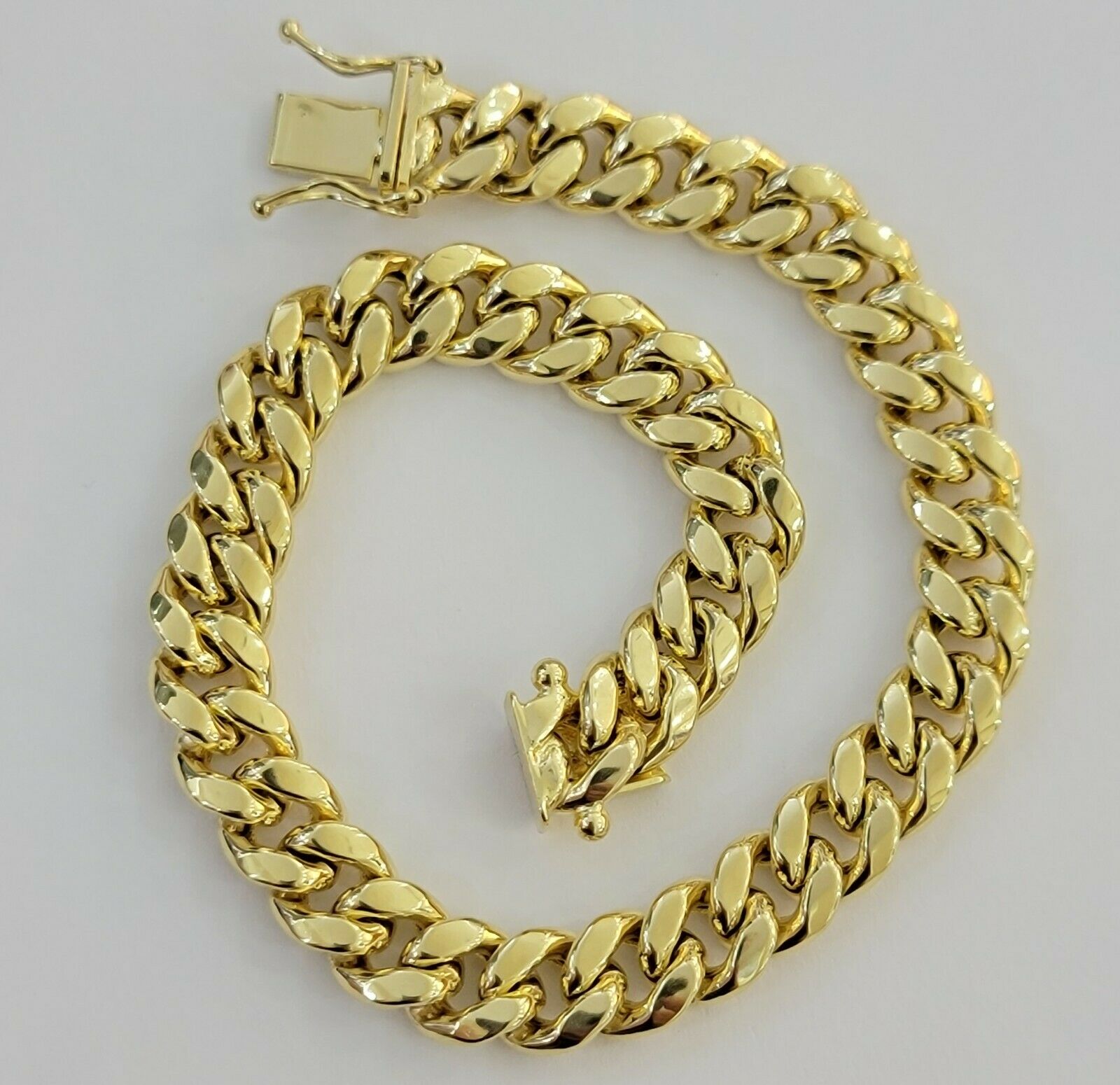REAL 10k yellow Gold bracelet Miami Cuban Link 6MM - 9Mm 7 - 9" Mens Box Clasp ,Rope - GoldenlinQ