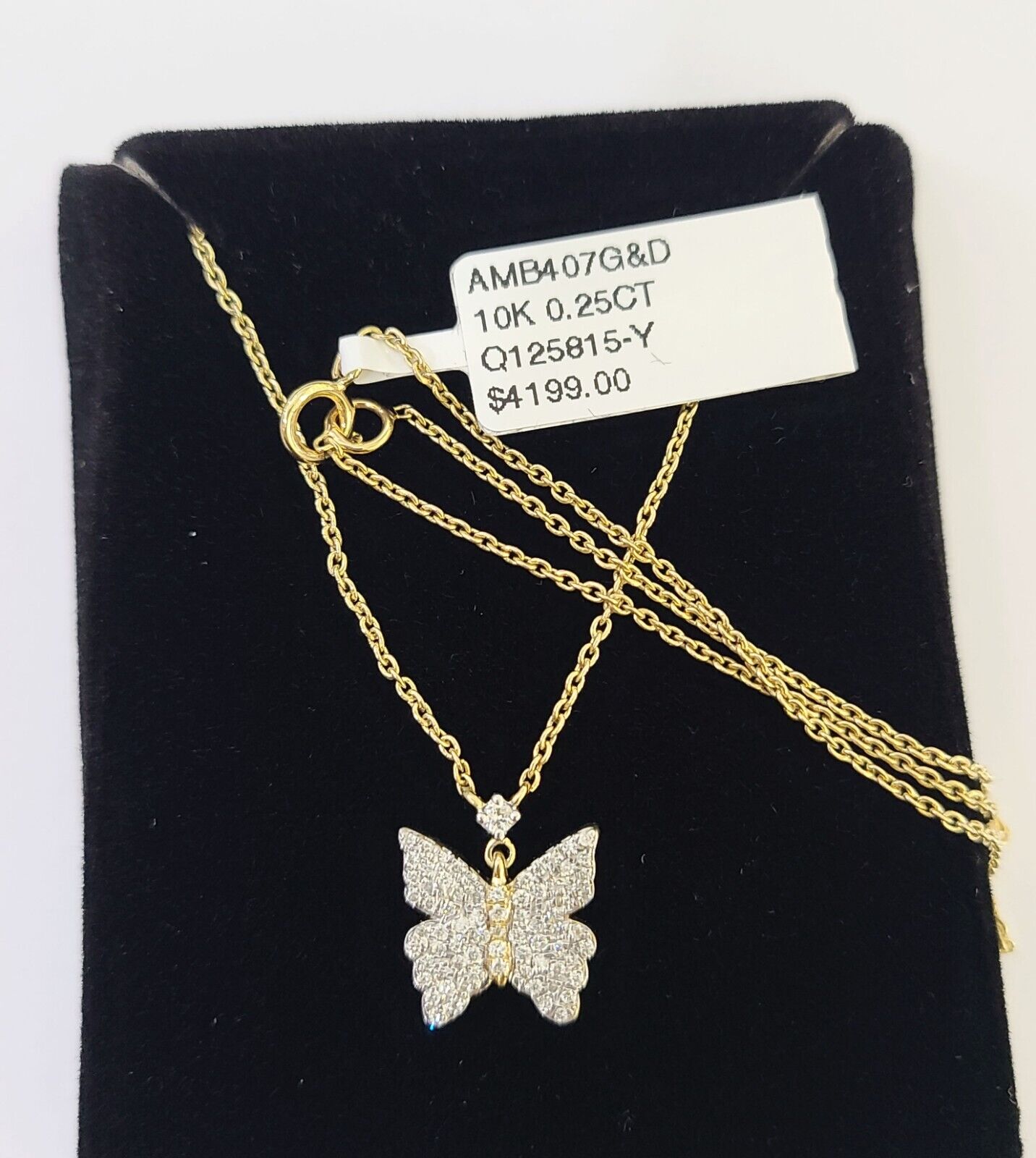Real 10k Yellow Gold Butterfly Pendant Chain Necklace Set Women - GoldenlinQ