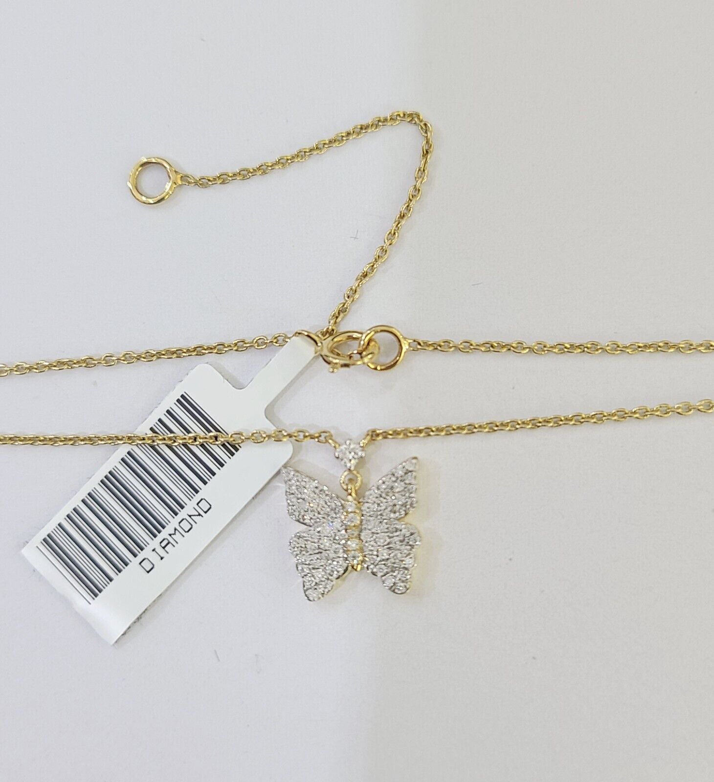 Real 10k Yellow Gold Butterfly Pendant Chain Necklace Set Women - GoldenlinQ