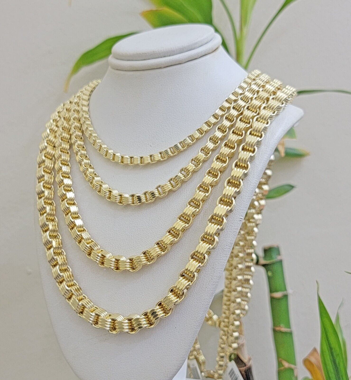 Real 10k Yellow Gold Byzantine Chain Necklace 20 inch - 30" Men 4mm 5mm 6mm 7mm - GoldenlinQ