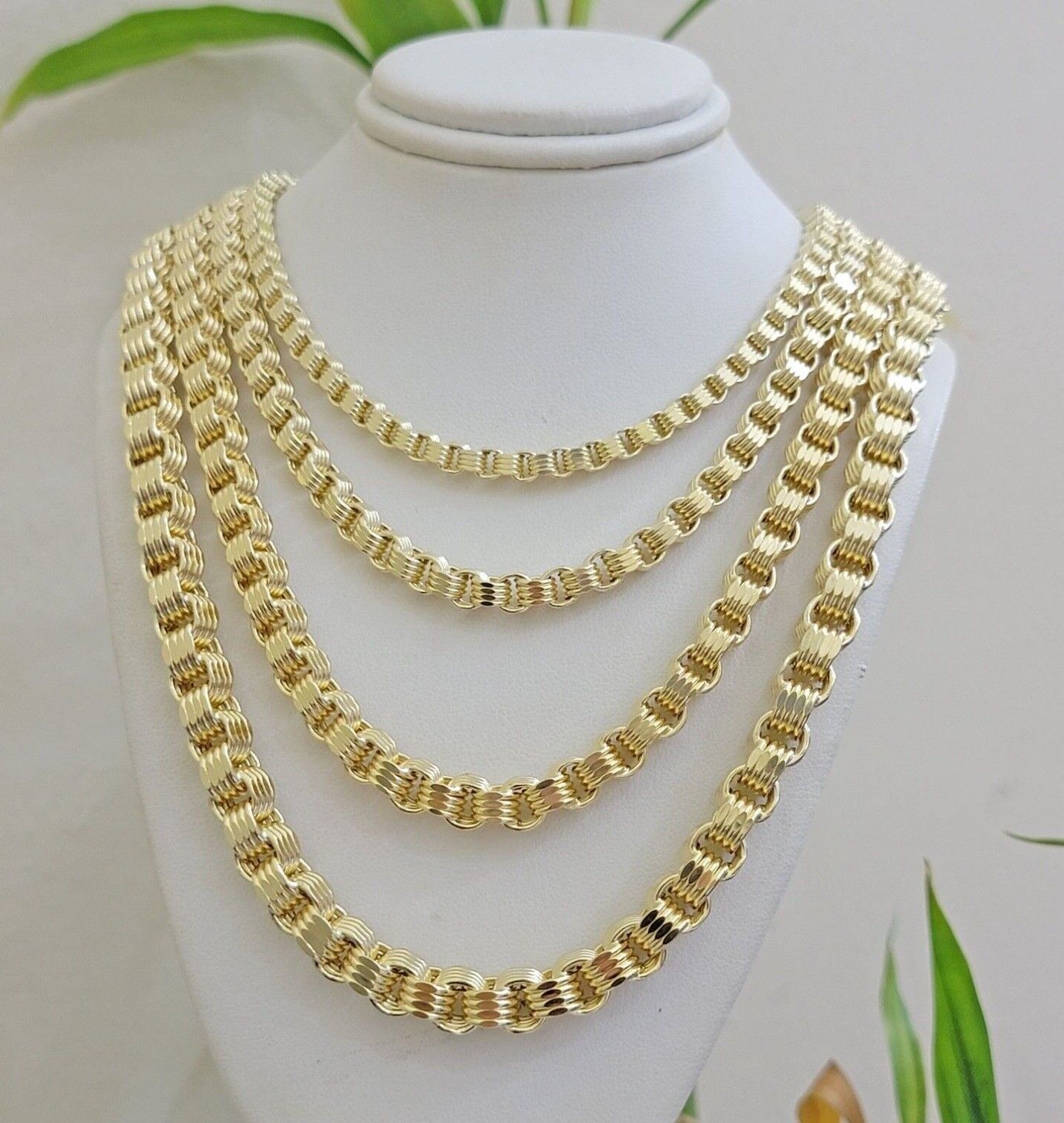 Real 10k Yellow Gold Byzantine Chain Necklace 20 inch - 30" Men 4mm 5mm 6mm 7mm - GoldenlinQ