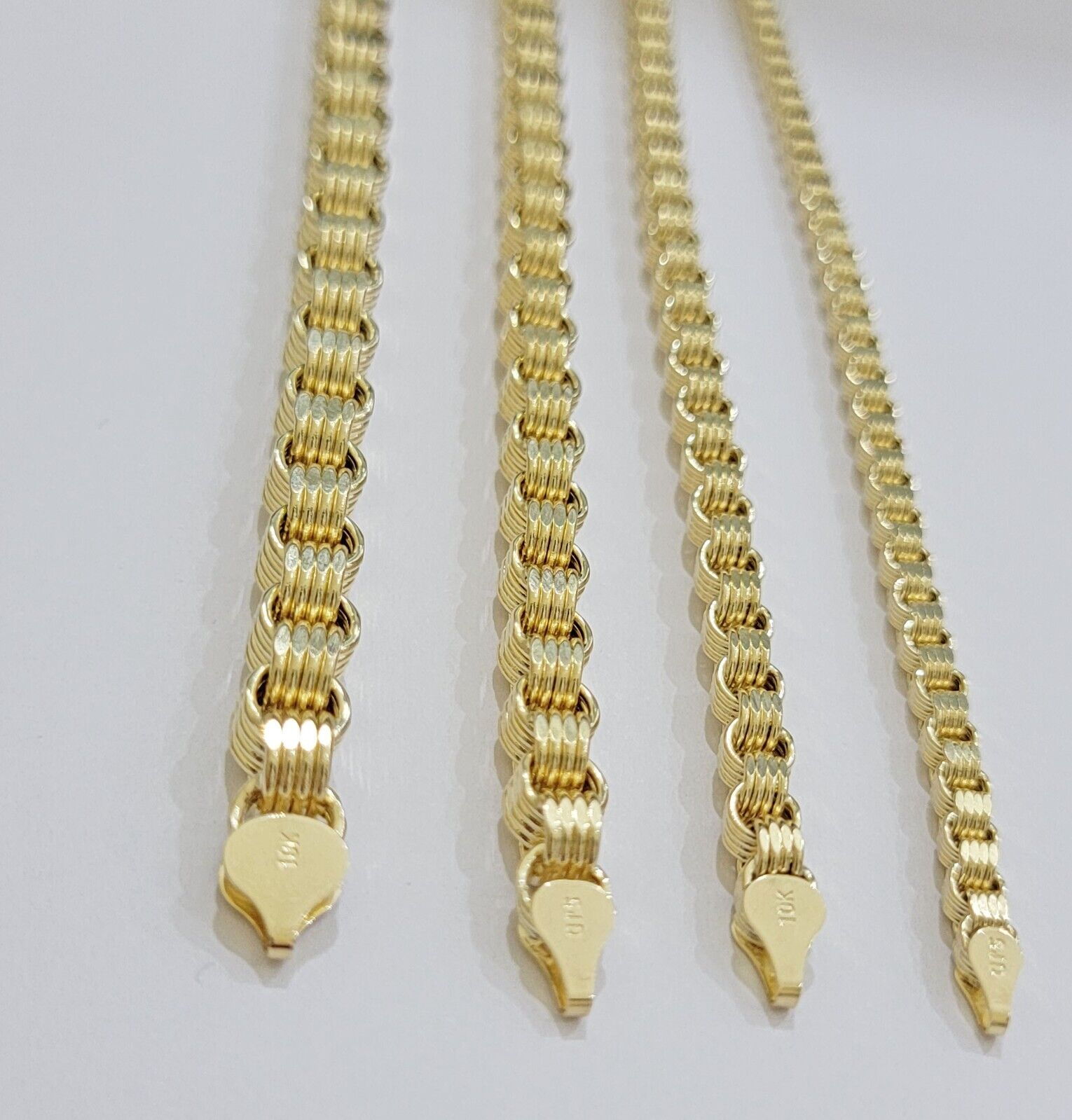 Real 10k Yellow Gold Byzantine Chain Necklace 20 inch - 30" Men 4mm 5mm 6mm 7mm - GoldenlinQ