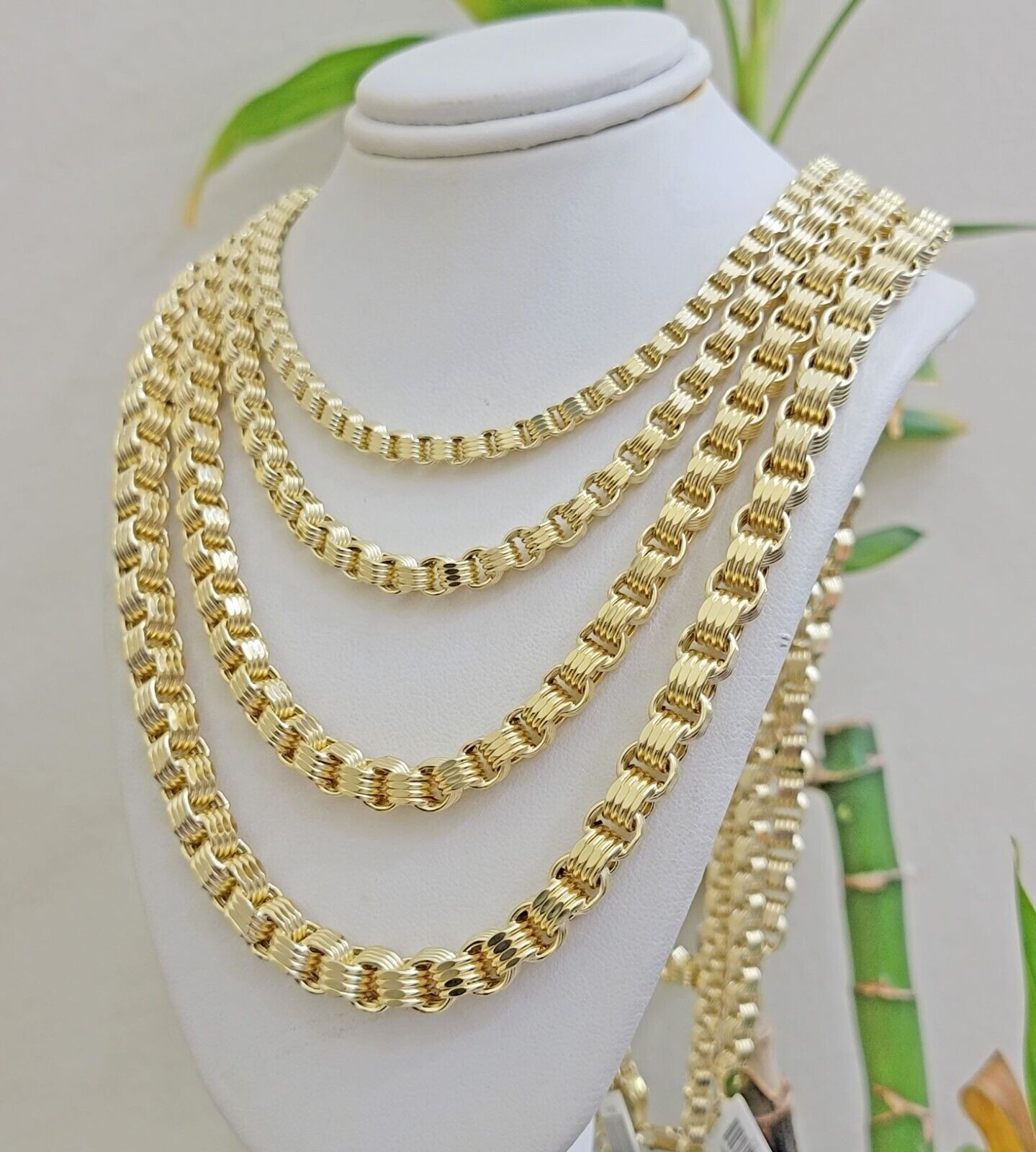 Real 10k Yellow Gold Byzantine Chain Necklace 20 inch - 30" Men 4mm 5mm 6mm 7mm - GoldenlinQ