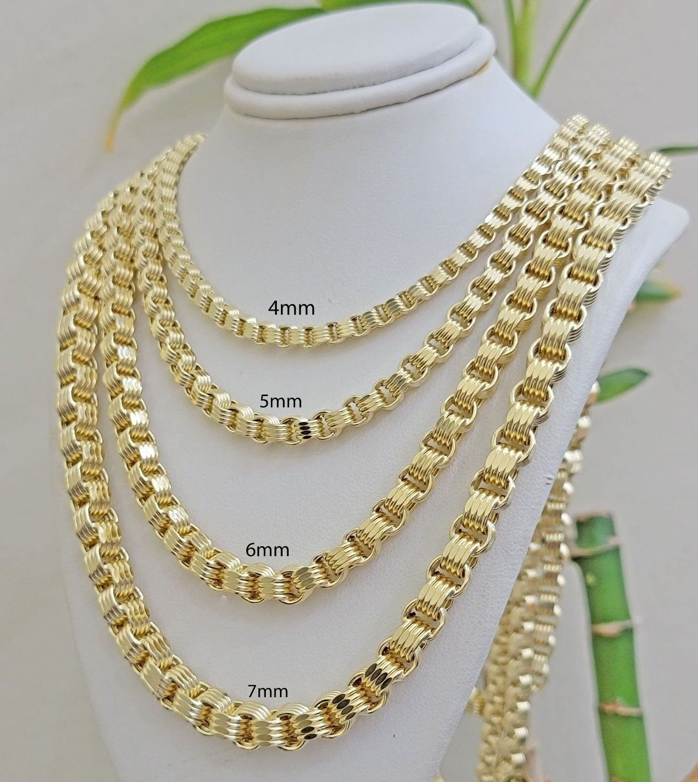 Real 10k Yellow Gold Byzantine Chain Necklace 20 inch - 30" Men 4mm 5mm 6mm 7mm - GoldenlinQ