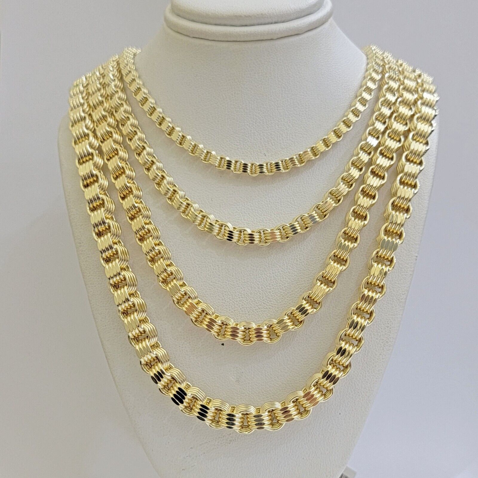 Real 10k Yellow Gold Byzantine Chain Necklace 20 inch - 30" Men 4mm 5mm 6mm 7mm - GoldenlinQ