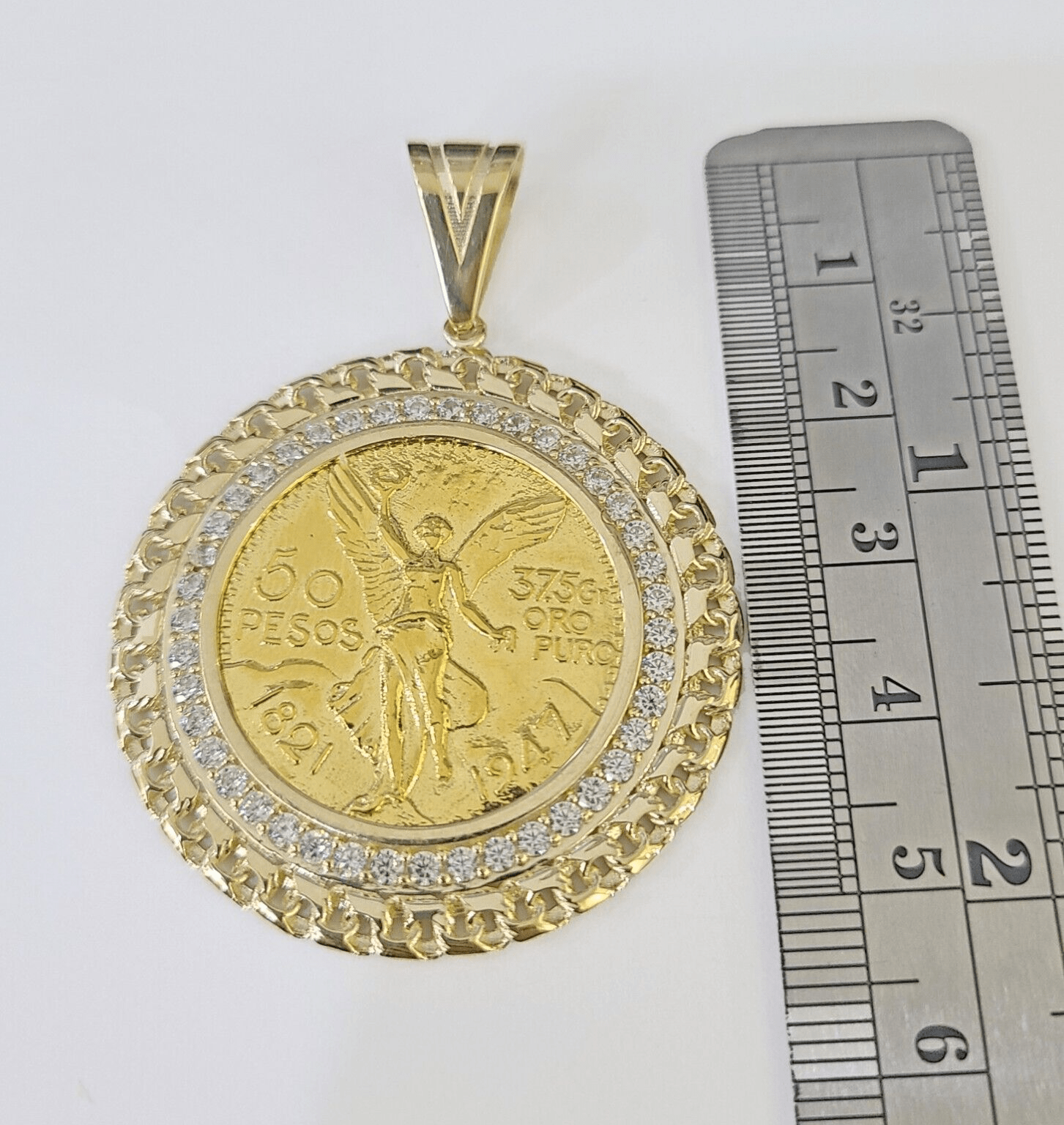 REAL 10k Yellow Gold Centenario - Style Coin Charm 50 Pesos 1947 Mexican Pendant - GoldenlinQ