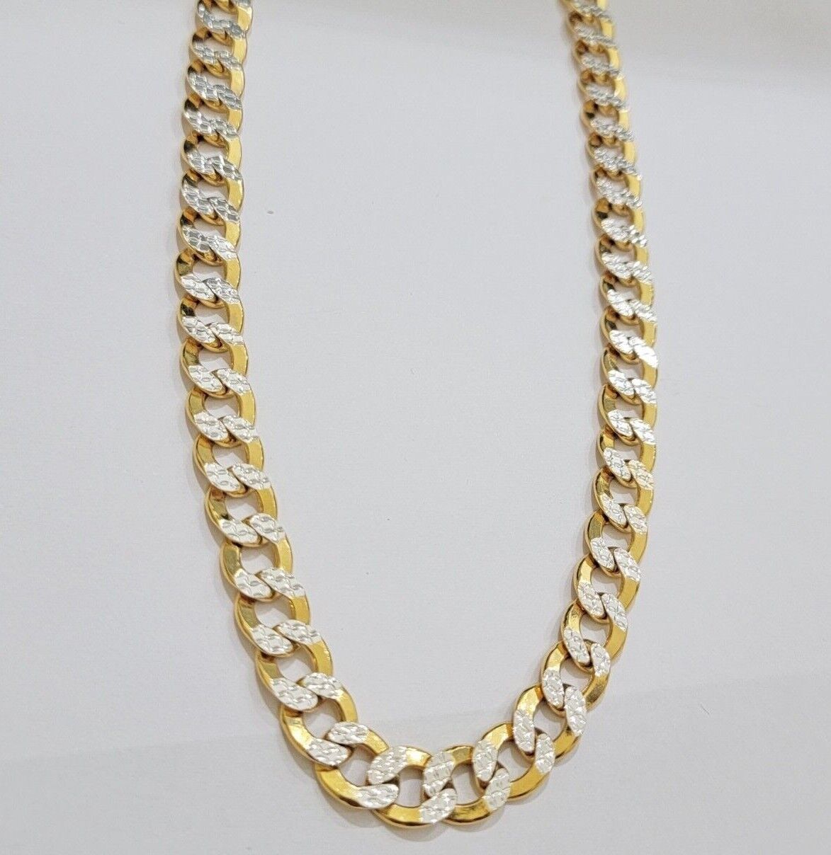 Real 10k Yellow Gold Chain Curb Link Necklace 10mm 18 - 30 Inch Diamond Cuts - GoldenlinQ