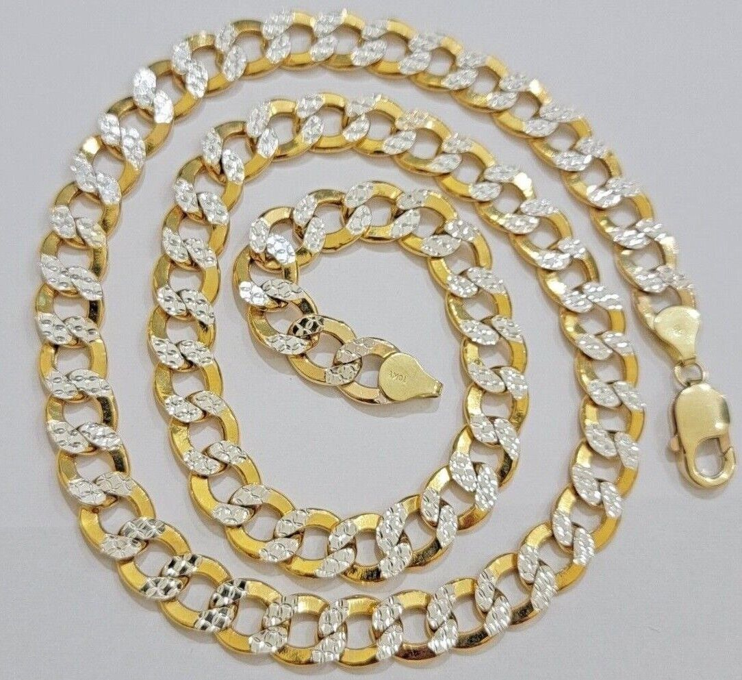 Real 10k Yellow Gold Chain Curb Link Necklace 10mm 18 - 30 Inch Diamond Cuts - GoldenlinQ