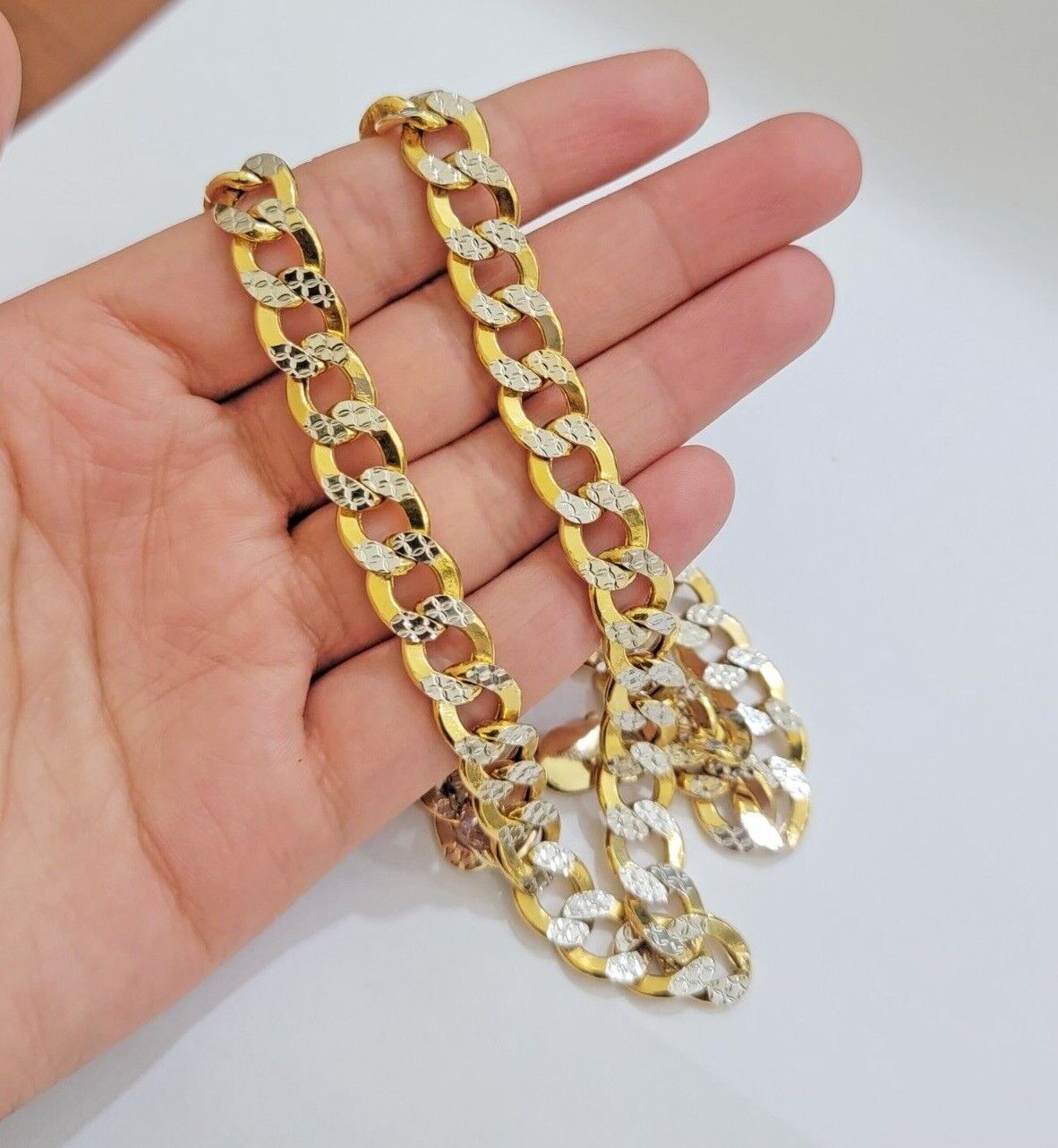 Real 10k Yellow Gold Chain Curb Link Necklace 10mm 18 - 30 Inch Diamond Cuts - GoldenlinQ