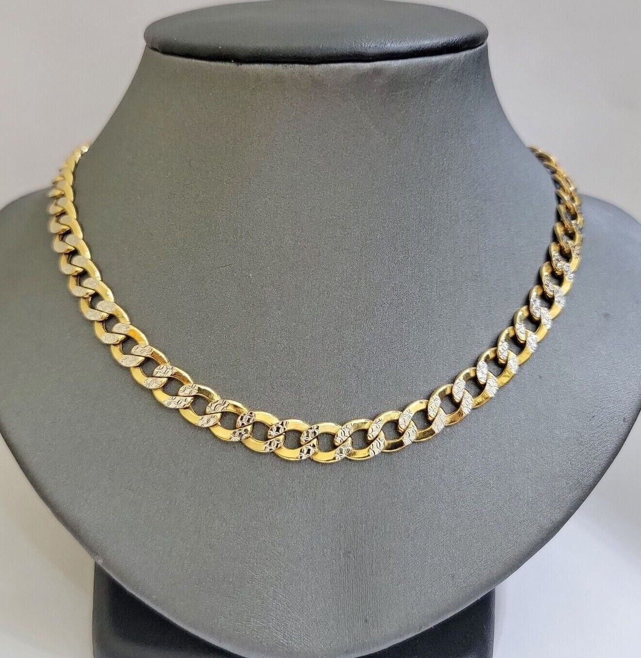 Real 10k Yellow Gold Chain Curb Link Necklace 10mm 18 - 30 Inch Diamond Cuts - GoldenlinQ