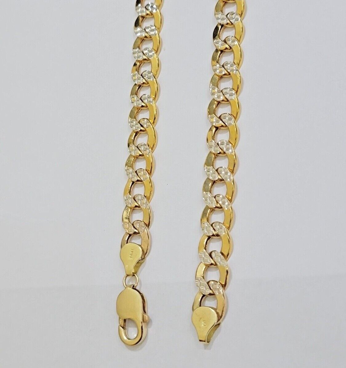 Real 10k Yellow Gold Chain Curb Link Necklace 10mm 18 - 30 Inch Diamond Cuts - GoldenlinQ