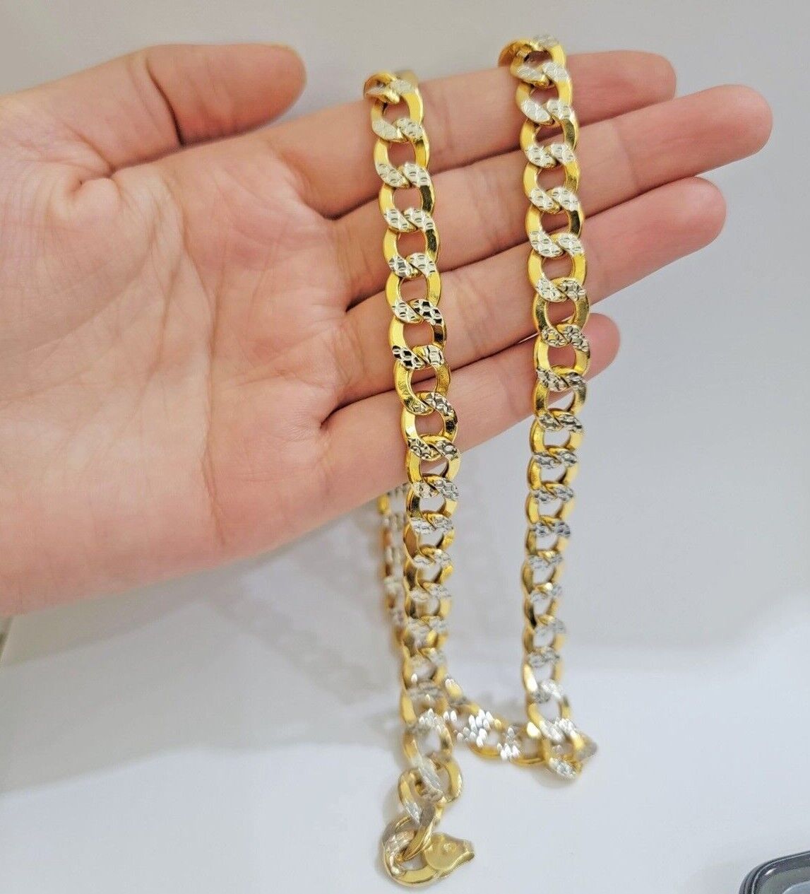 Real 10k Yellow Gold Chain Curb Link Necklace 10mm 18 - 30 Inch Diamond Cuts - GoldenlinQ