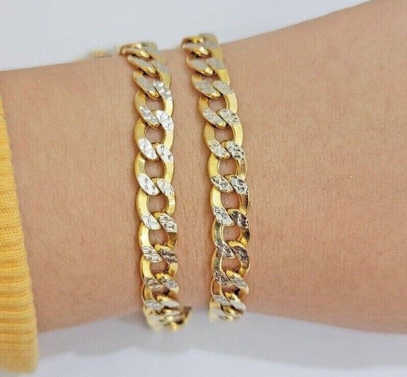 Real 10k Yellow Gold Chain Curb Link Necklace 10mm 18 - 30 Inch Diamond Cuts - GoldenlinQ