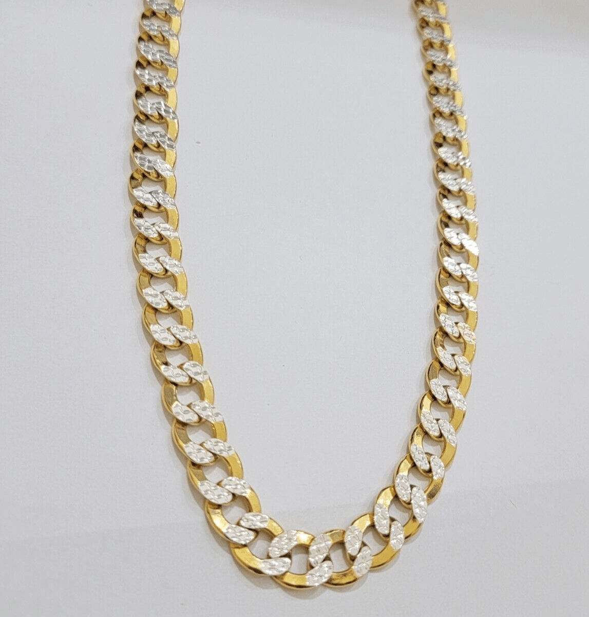 Real 10k Yellow Gold Chain Curb Link Necklace 10mm 28 Inch Diamond Cut Two - tone - GoldenlinQ