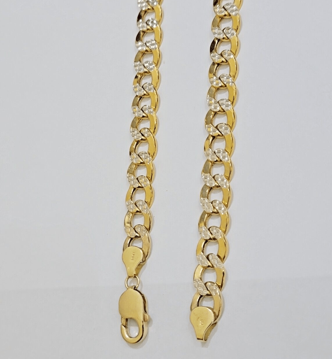 Real 10k Yellow Gold Chain Curb Link Necklace 10mm 28 Inch Diamond Cut Two - tone - GoldenlinQ
