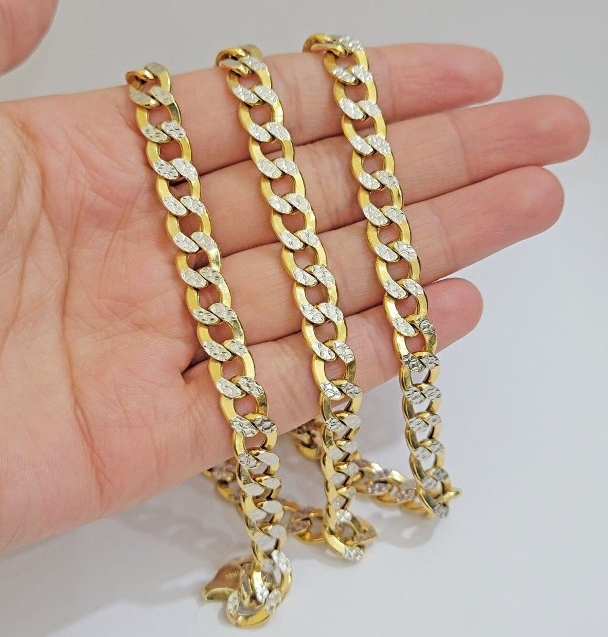Real 10k Yellow Gold Chain Curb Link Necklace 8mm 18 - 30 Inch Diamond Cut Twotone - GoldenlinQ