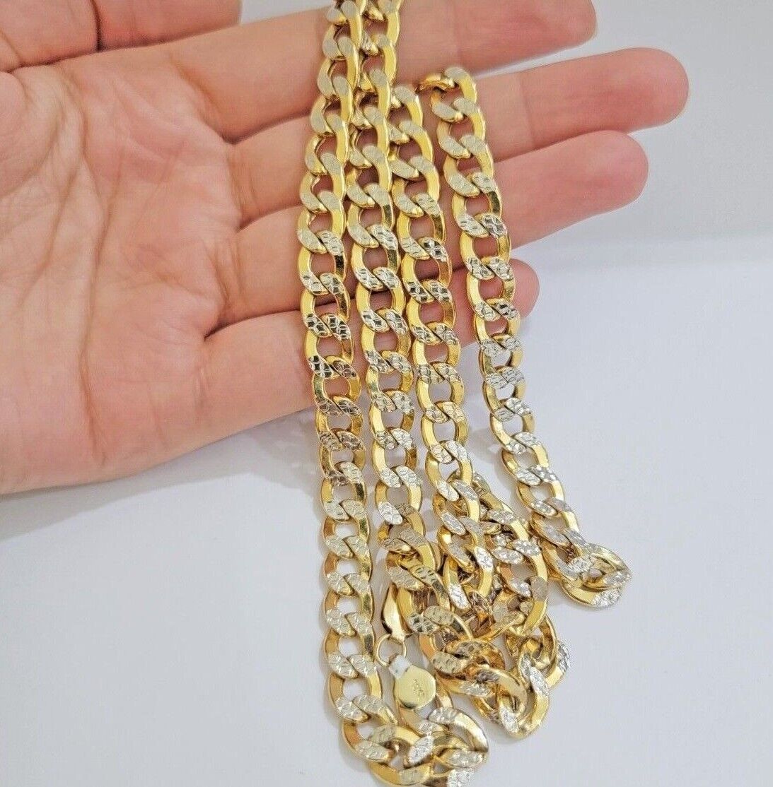 Real 10k Yellow Gold Chain Curb Link Necklace 8mm 18 - 30 Inch Diamond Cut Twotone - GoldenlinQ