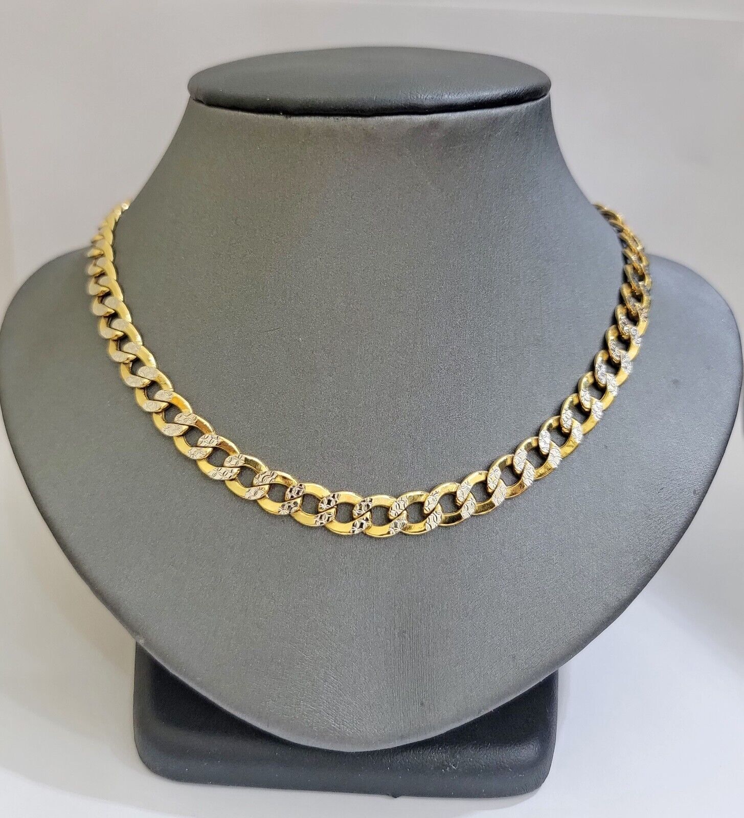 Real 10k Yellow Gold Chain Curb Link Necklace 8mm 18 - 30 Inch Diamond Cut Twotone - GoldenlinQ