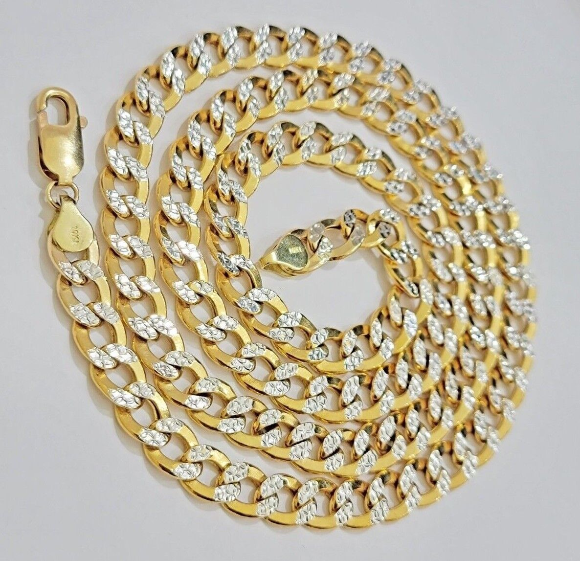 Real 10k Yellow Gold Chain Curb Link Necklace 8mm 18 - 30 Inch Diamond Cut Twotone - GoldenlinQ