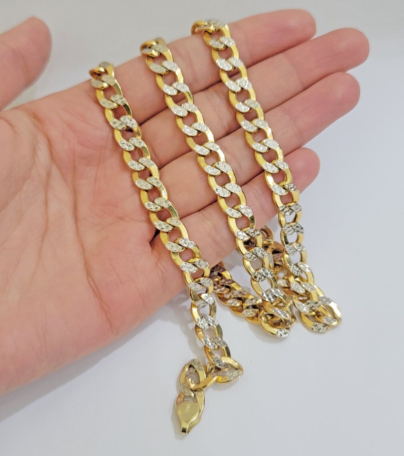Real 10k Yellow Gold Chain Curb Link Necklace 8mm 18 Inch Diamond Cut Two - tone - GoldenlinQ
