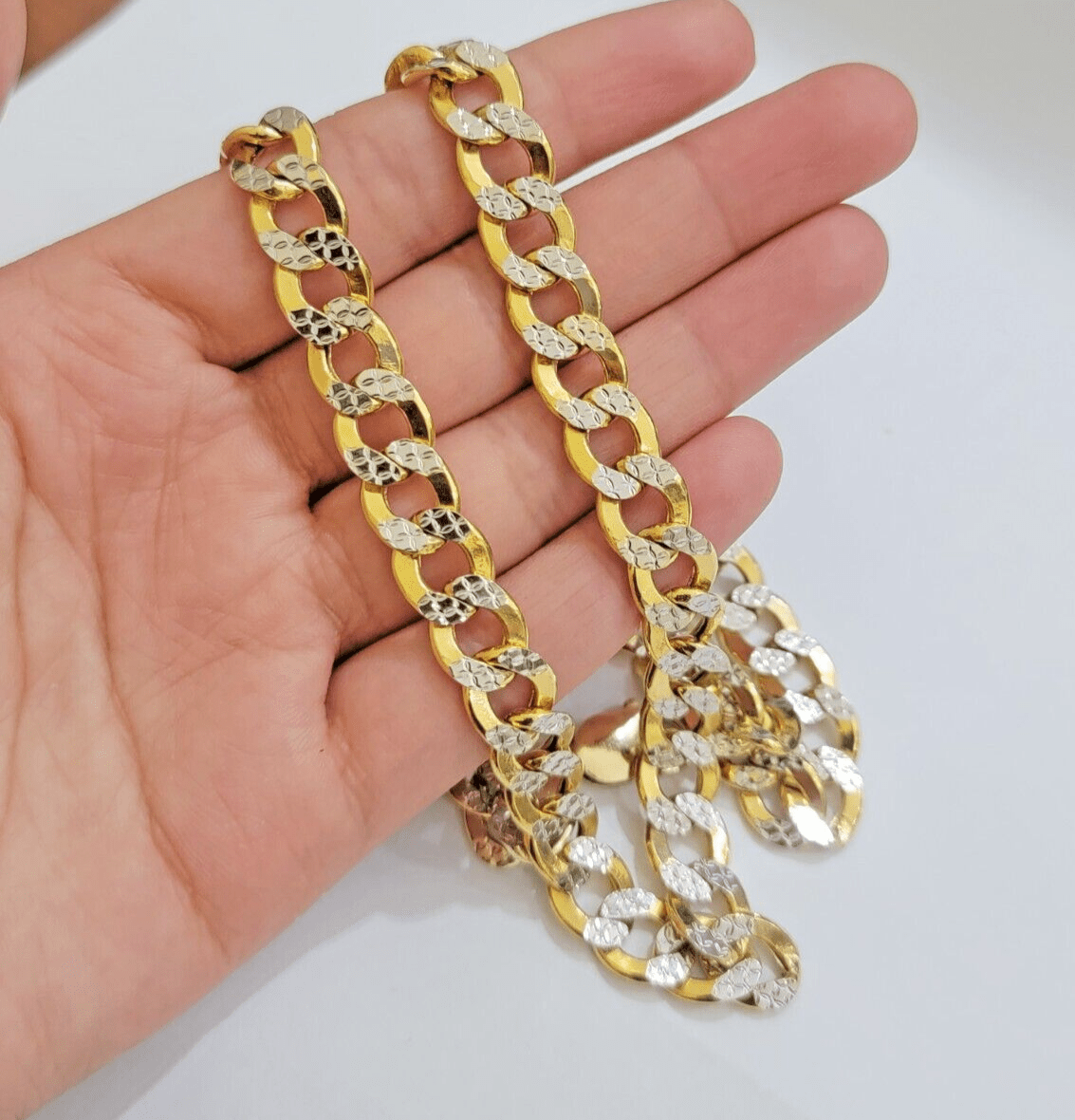 Real 10k Yellow Gold Chain Curb Link Necklace 8mm 20 Inch Diamond Cut Two - tone - GoldenlinQ