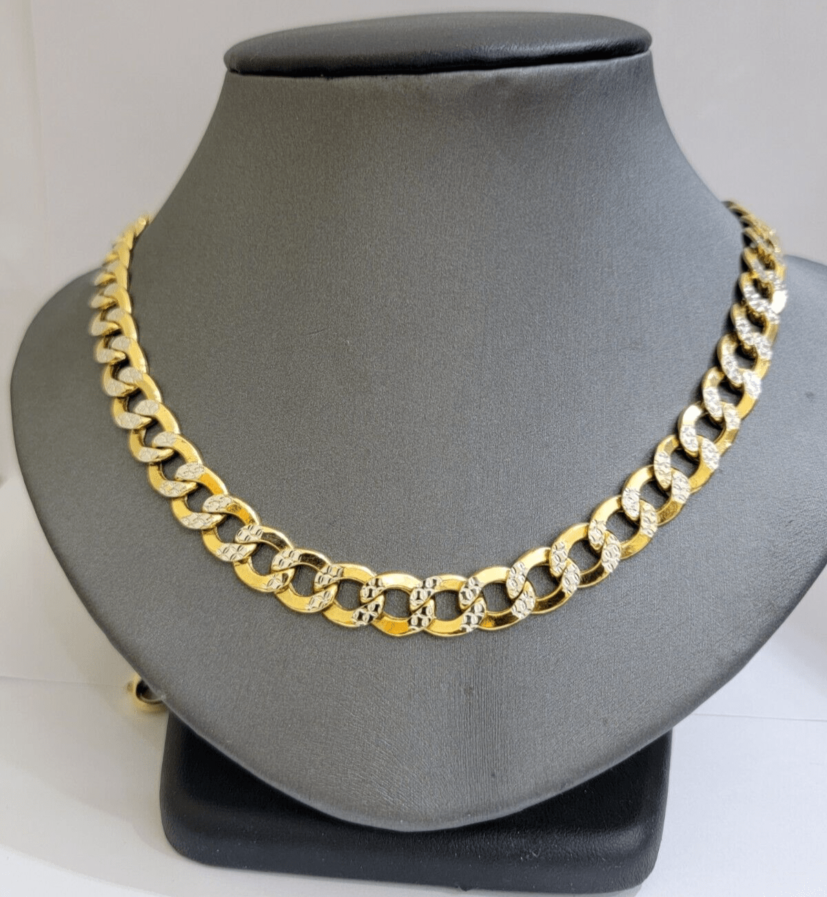 Real 10k Yellow Gold Chain Curb Link Necklace 8mm 20 Inch Diamond Cut Two - tone - GoldenlinQ