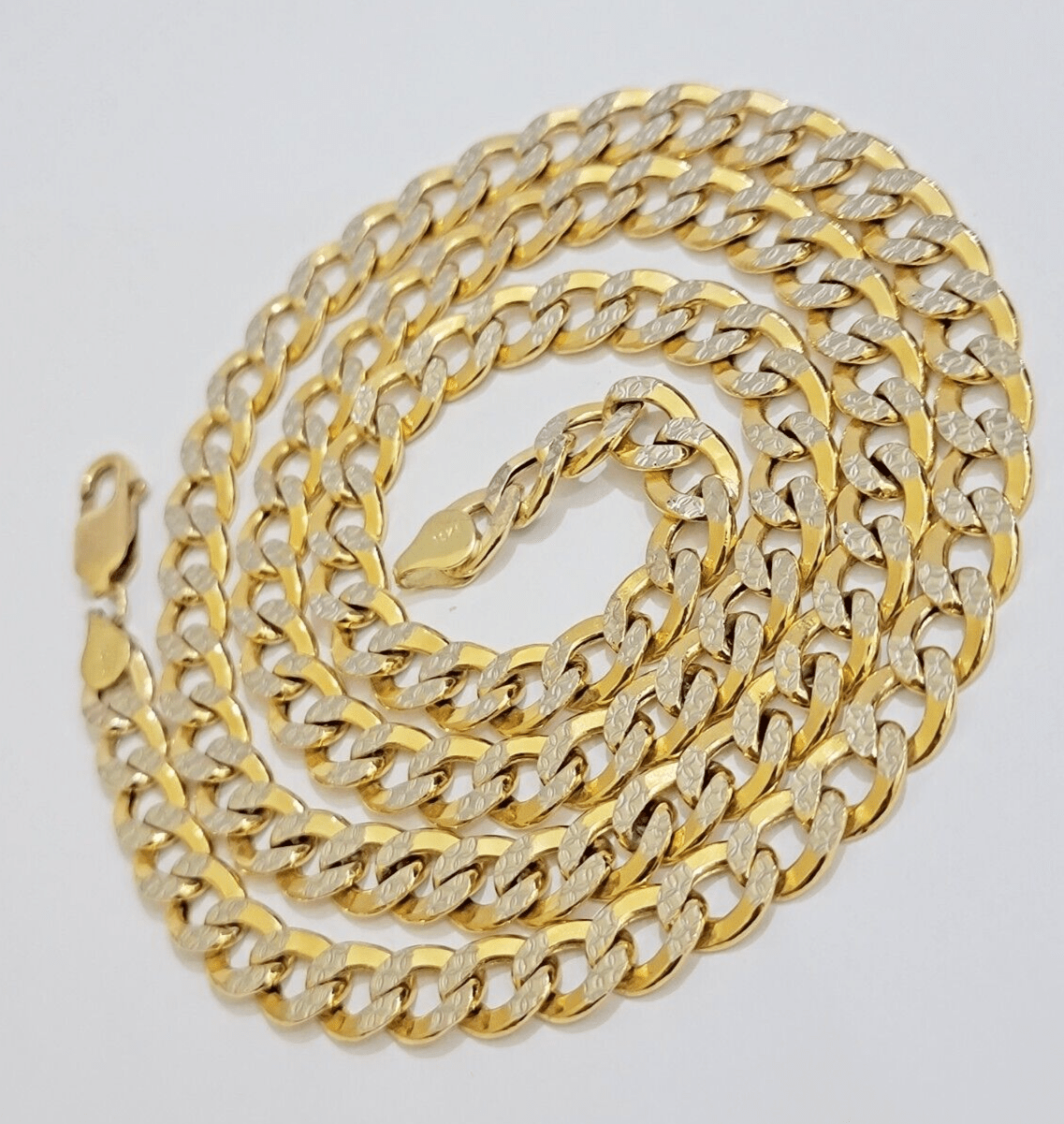 Real 10k Yellow Gold Chain Curb Link Necklace 8mm 22 Inch Diamond Cut Two - tone - GoldenlinQ