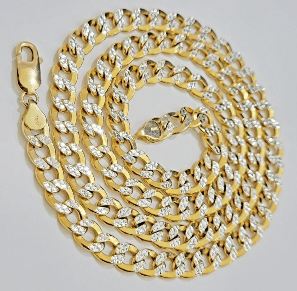 Real 10k Yellow Gold Chain Curb Link Necklace 8mm 22 Inch Diamond Cut Two - tone - GoldenlinQ