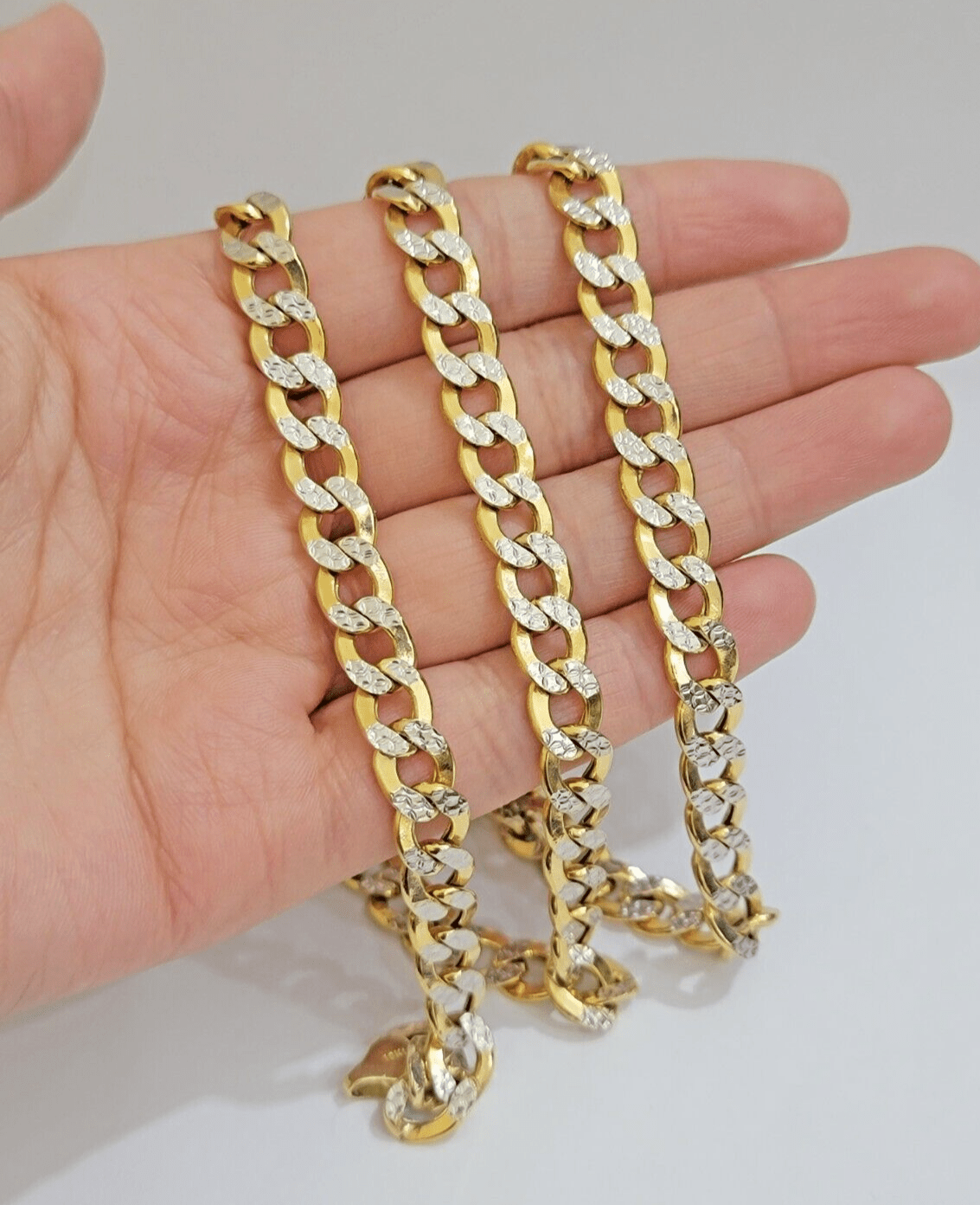 Real 10k Yellow Gold Chain Curb Link Necklace 8mm 24 Inch Diamond Cut Two - tone - GoldenlinQ