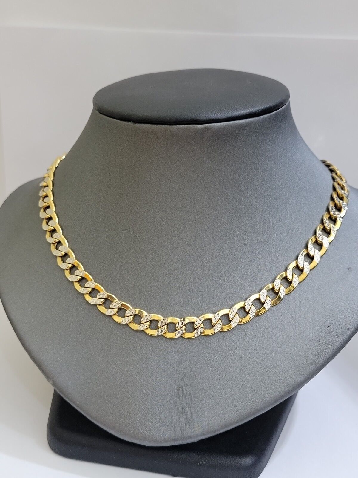 Real 10k Yellow Gold Chain Curb Link Necklace 8mm 24 Inch Diamond Cut Two - tone - GoldenlinQ